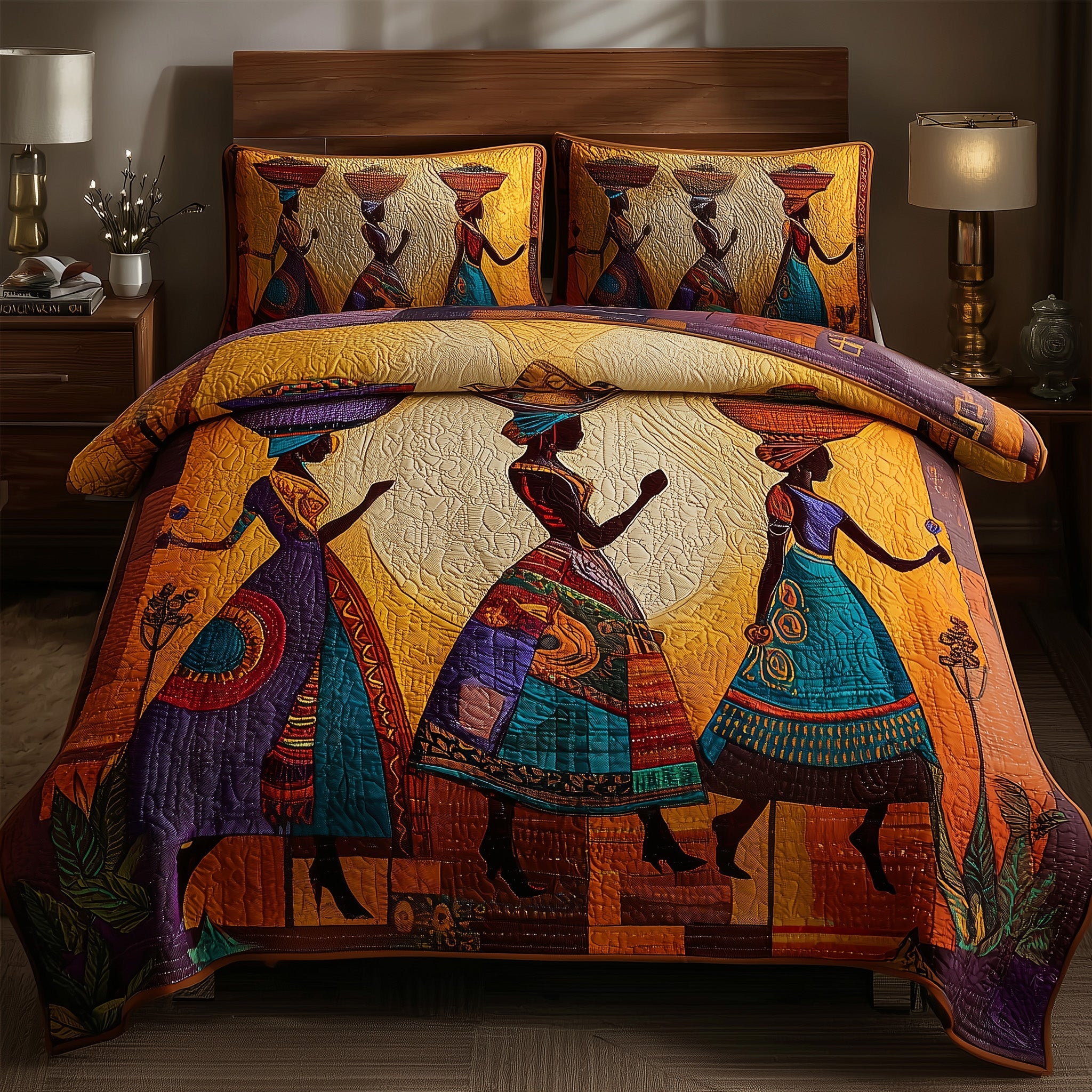 Golden Queens Quilted Bedding Set Stylish Home Decor