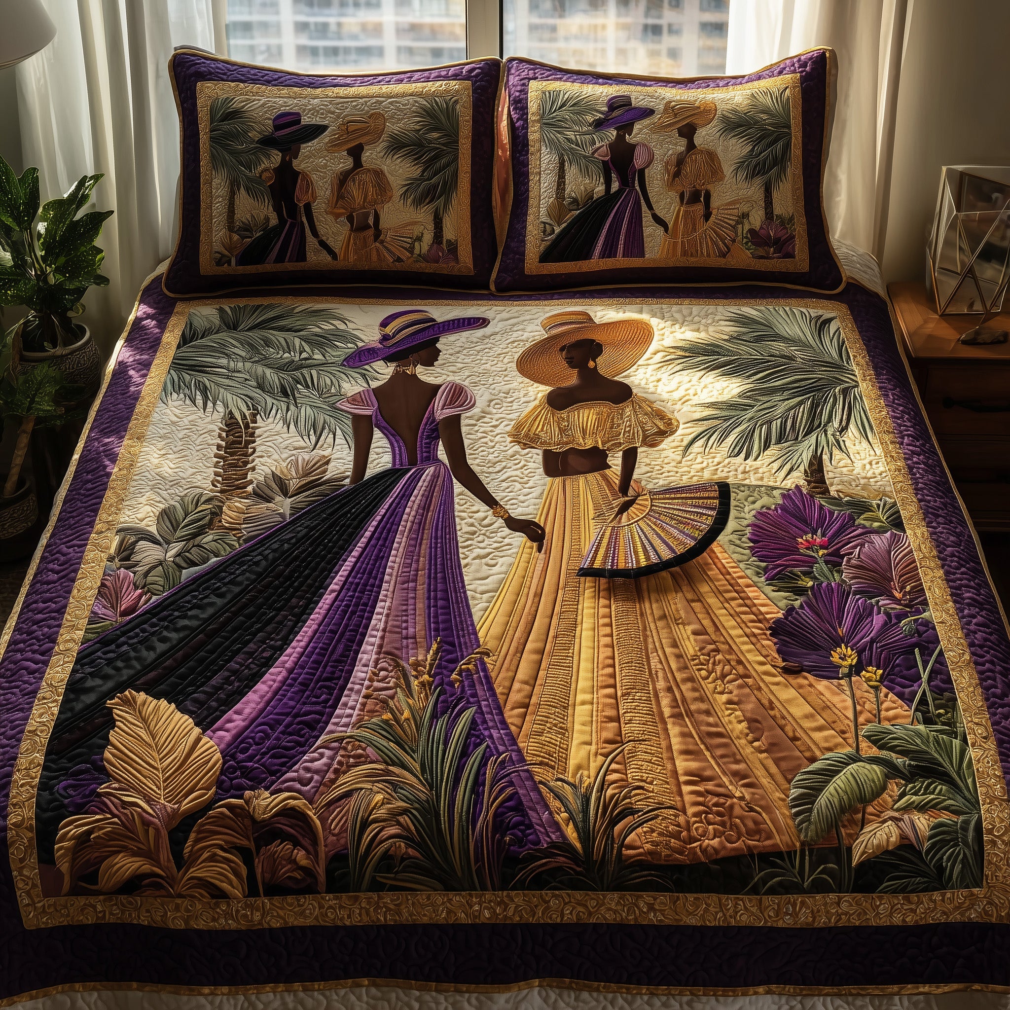 Golden Queens Quilted Bedding Set Unique Pattern