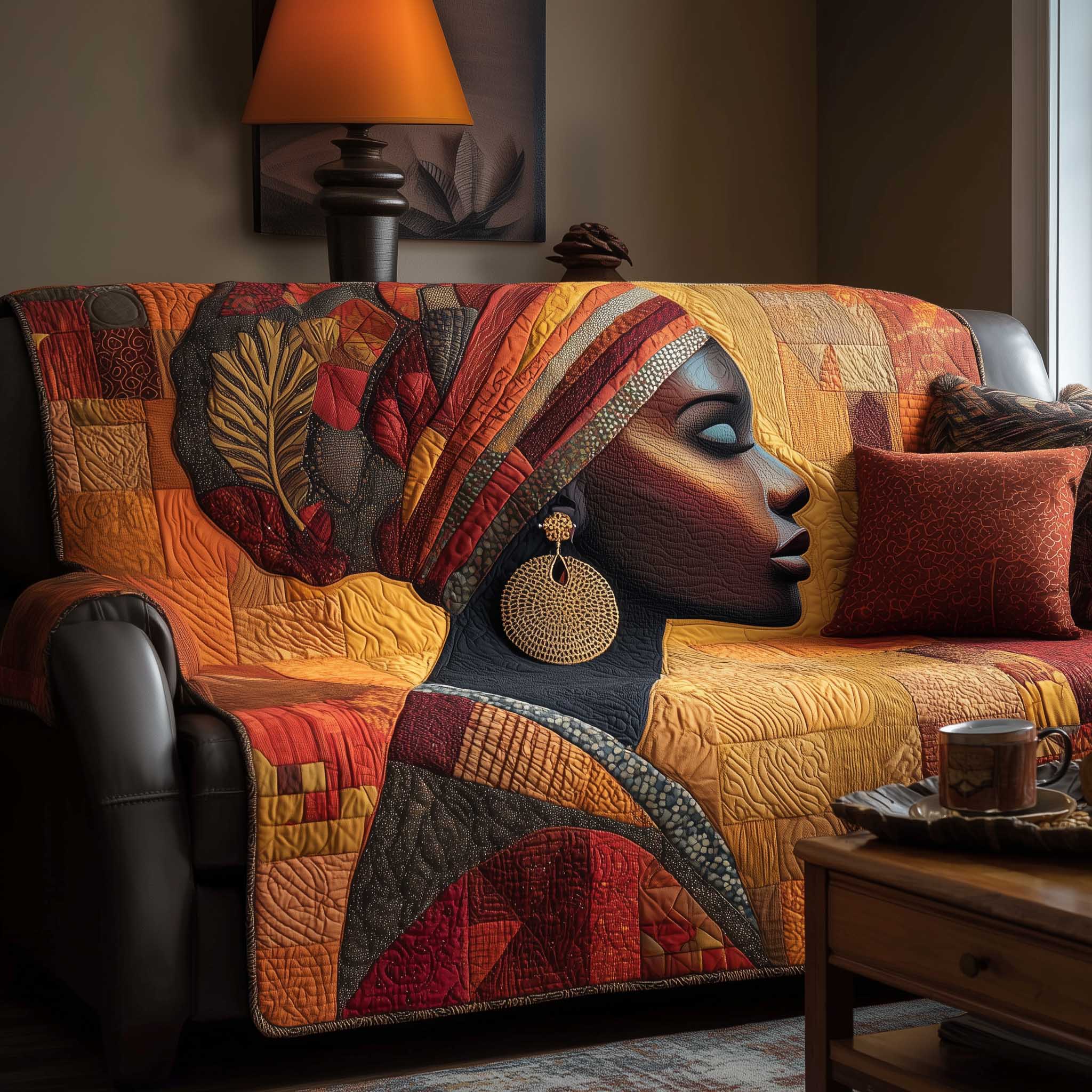 Golden Queens Quilted Sofa Cover Elevate Classic Fabric African American Gifts For Women