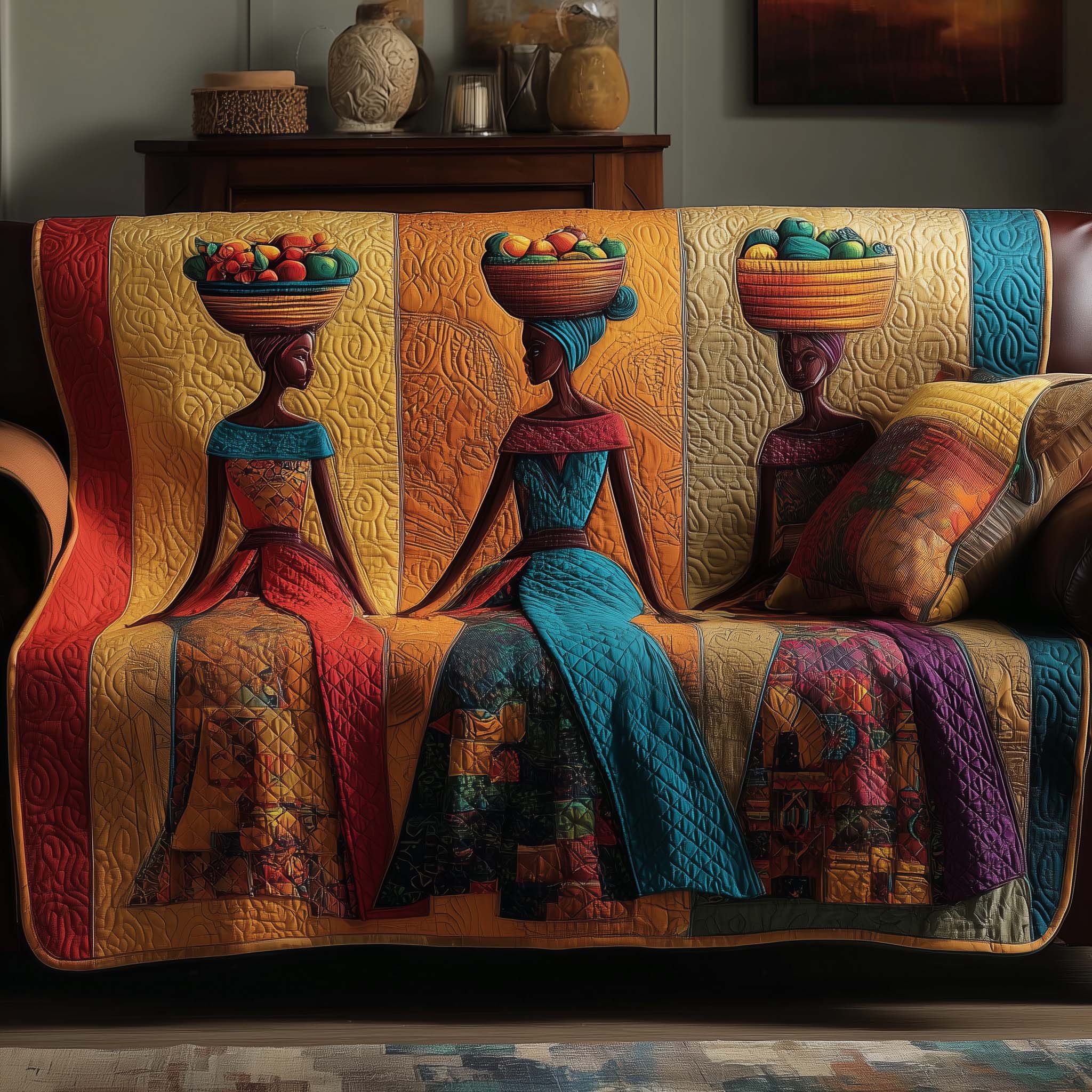 Golden Queens Quilted Sofa Cover Luxurious African American Gifts For Women