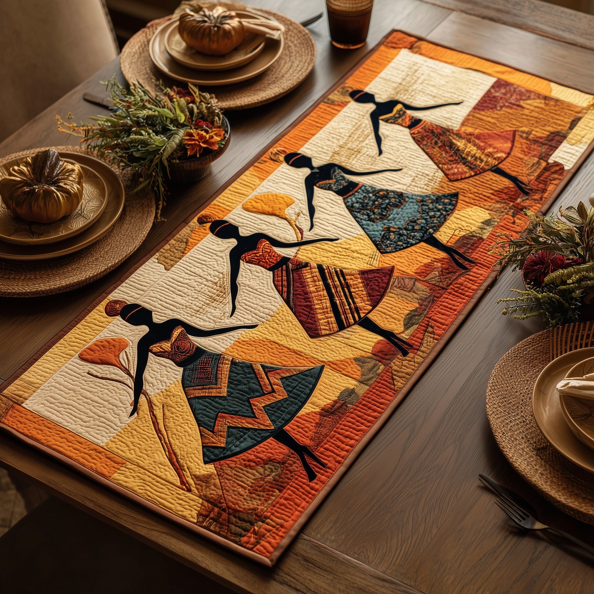 Golden Queens Quilted Table Runner Christmas Theme Table Runner