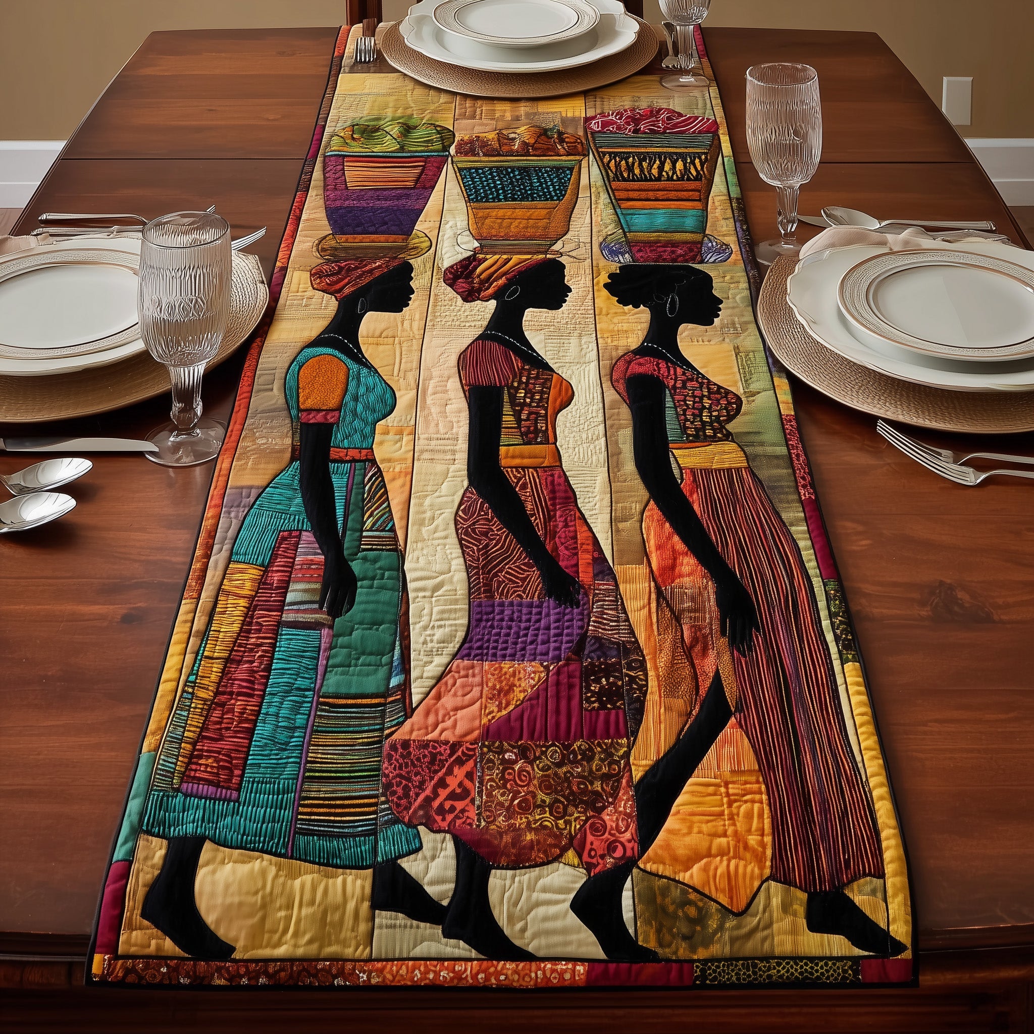 Golden Queens Quilted Table Runner Cozy Christmas Table Runner