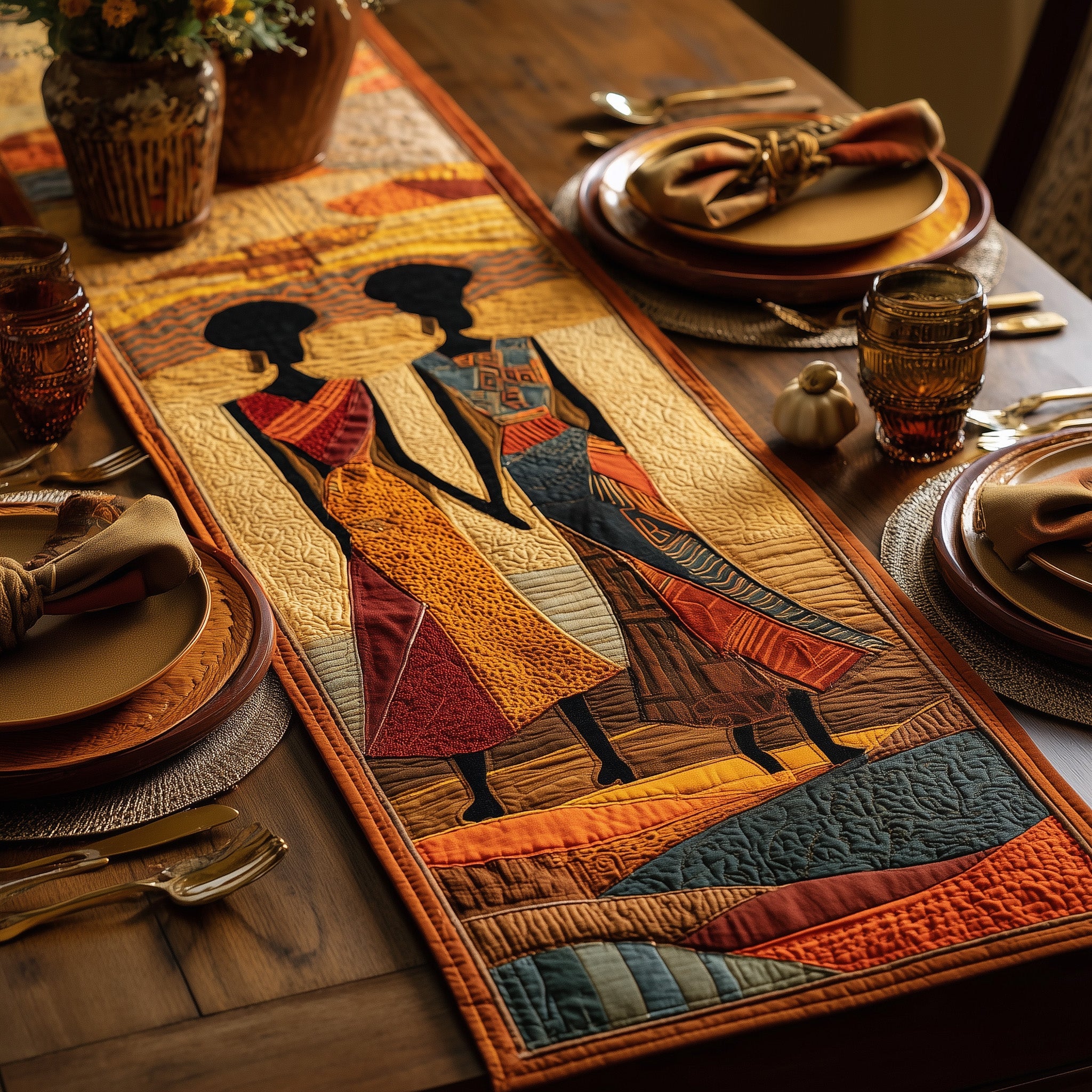 Golden Queens Quilted Table Runner Festive Holiday Table Runner Decor
