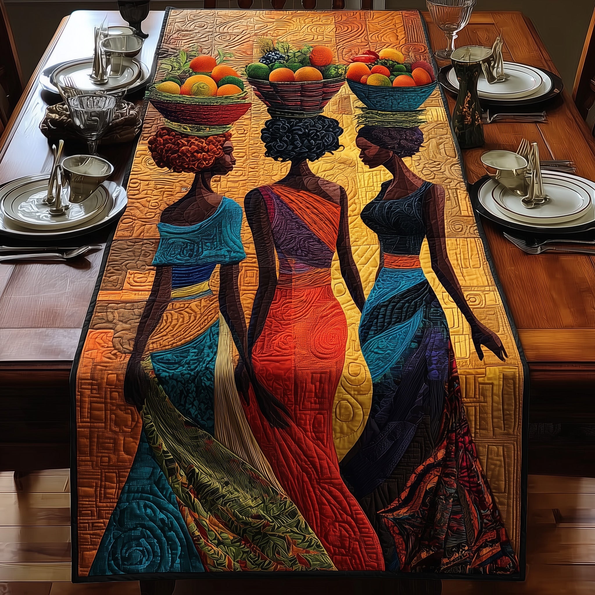 Golden Queens Quilted Table Runner Holiday Season Table Runner
