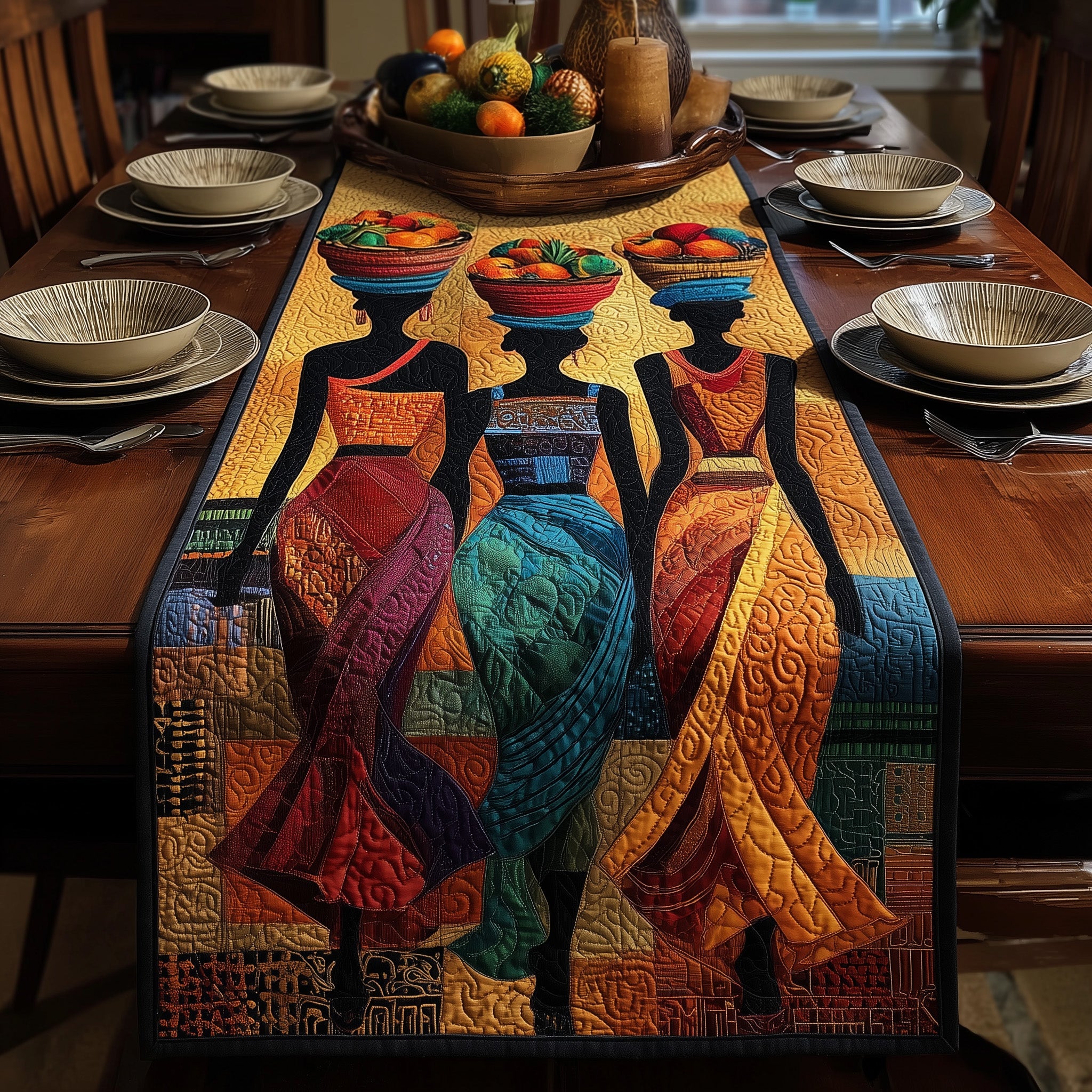Golden Queens Quilted Table Runner Xmas Table Runner for Family Gatherings
