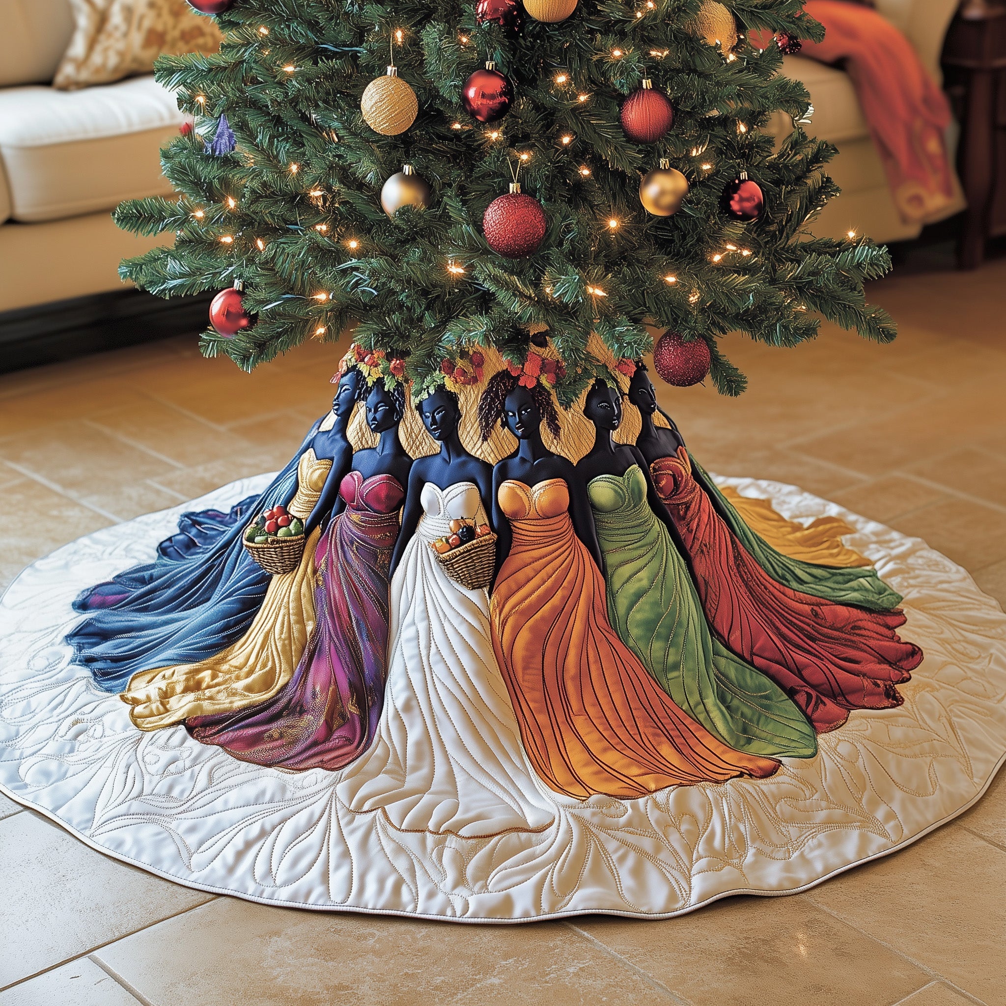 Golden Queens Quilted Tree Skirt Holiday Gift Merch