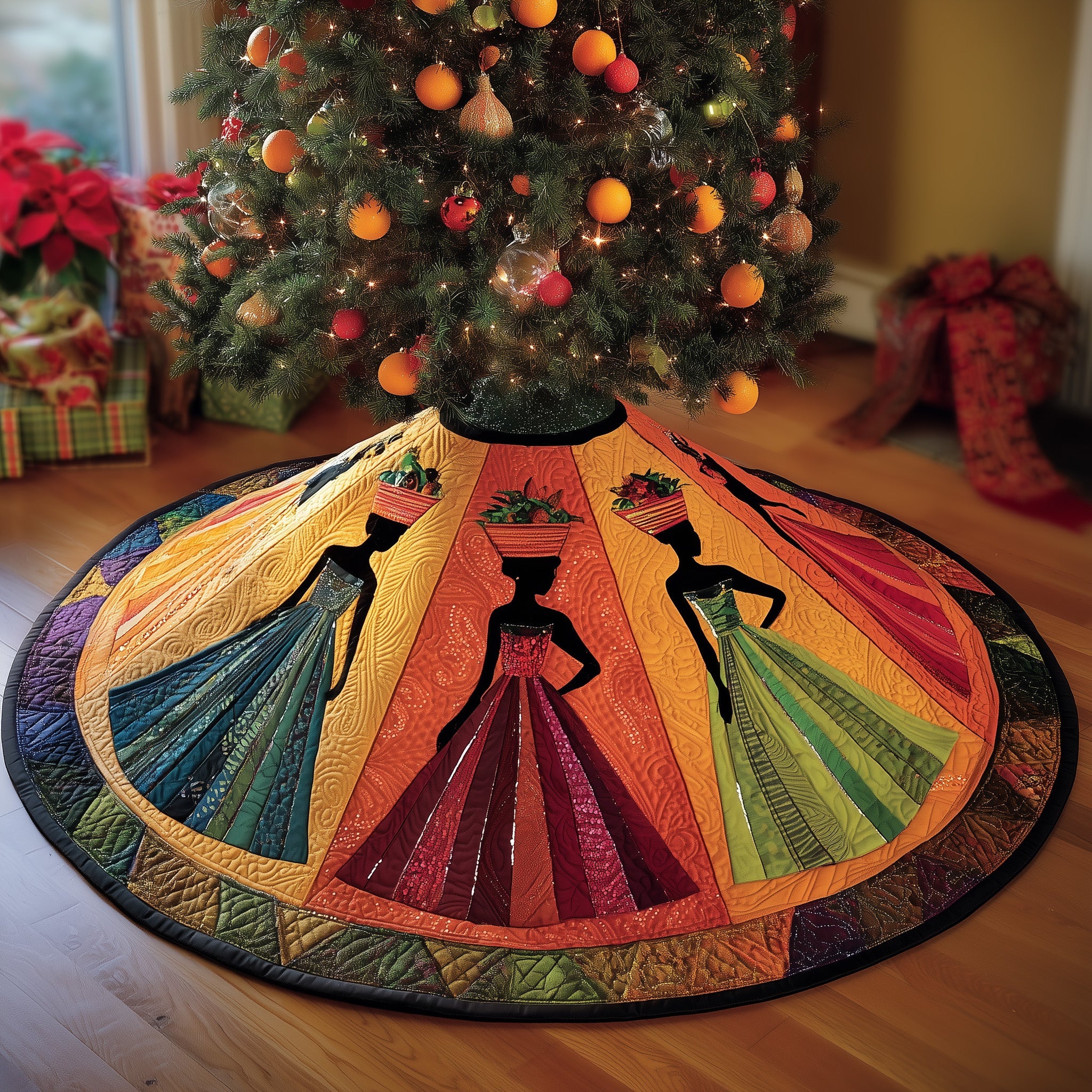 Golden Queens Quilted Tree Skirt Joyful Holiday Season Gift Merch
