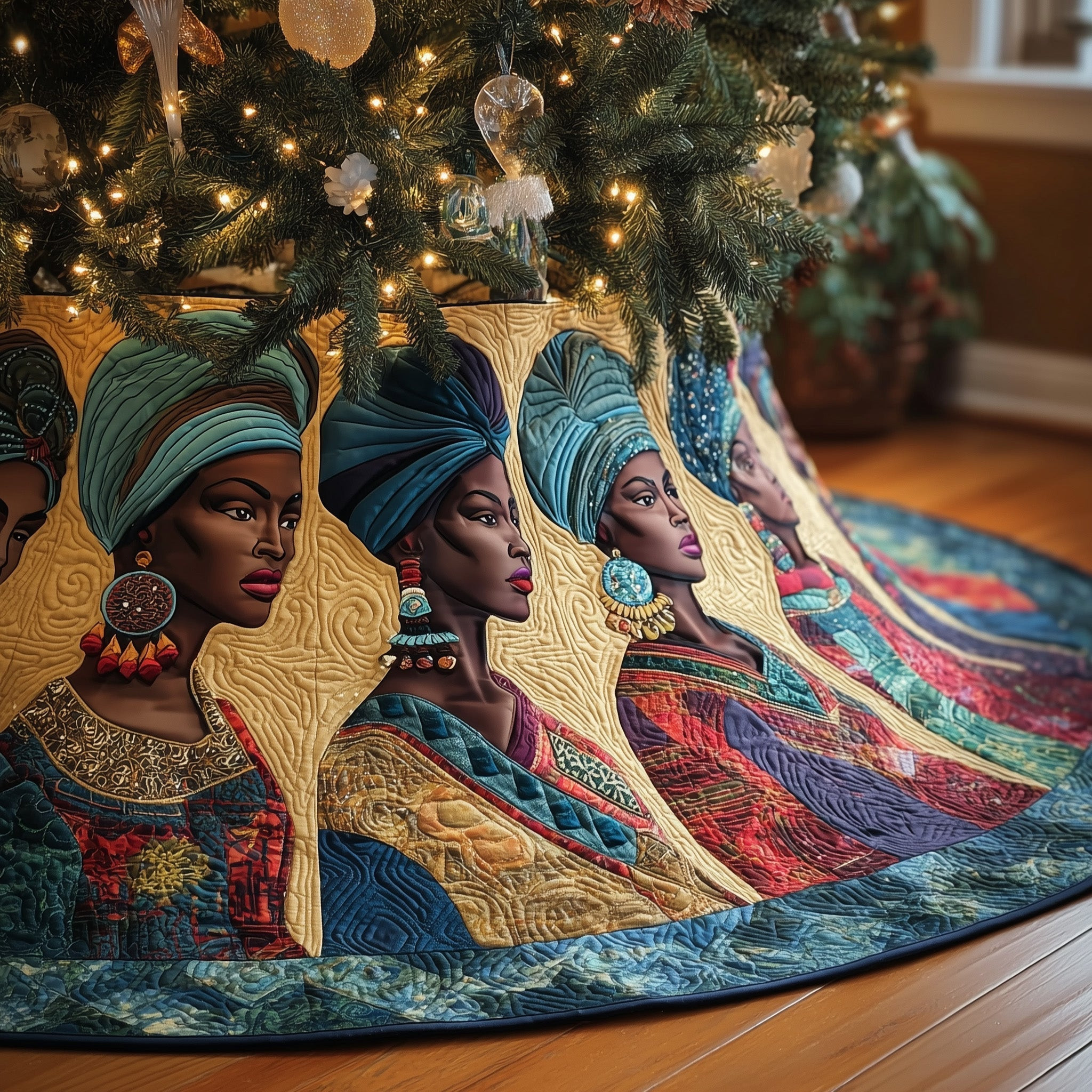 Golden Queens Quilted Tree Skirt Modern Interior Decor Unique Xmas Presents
