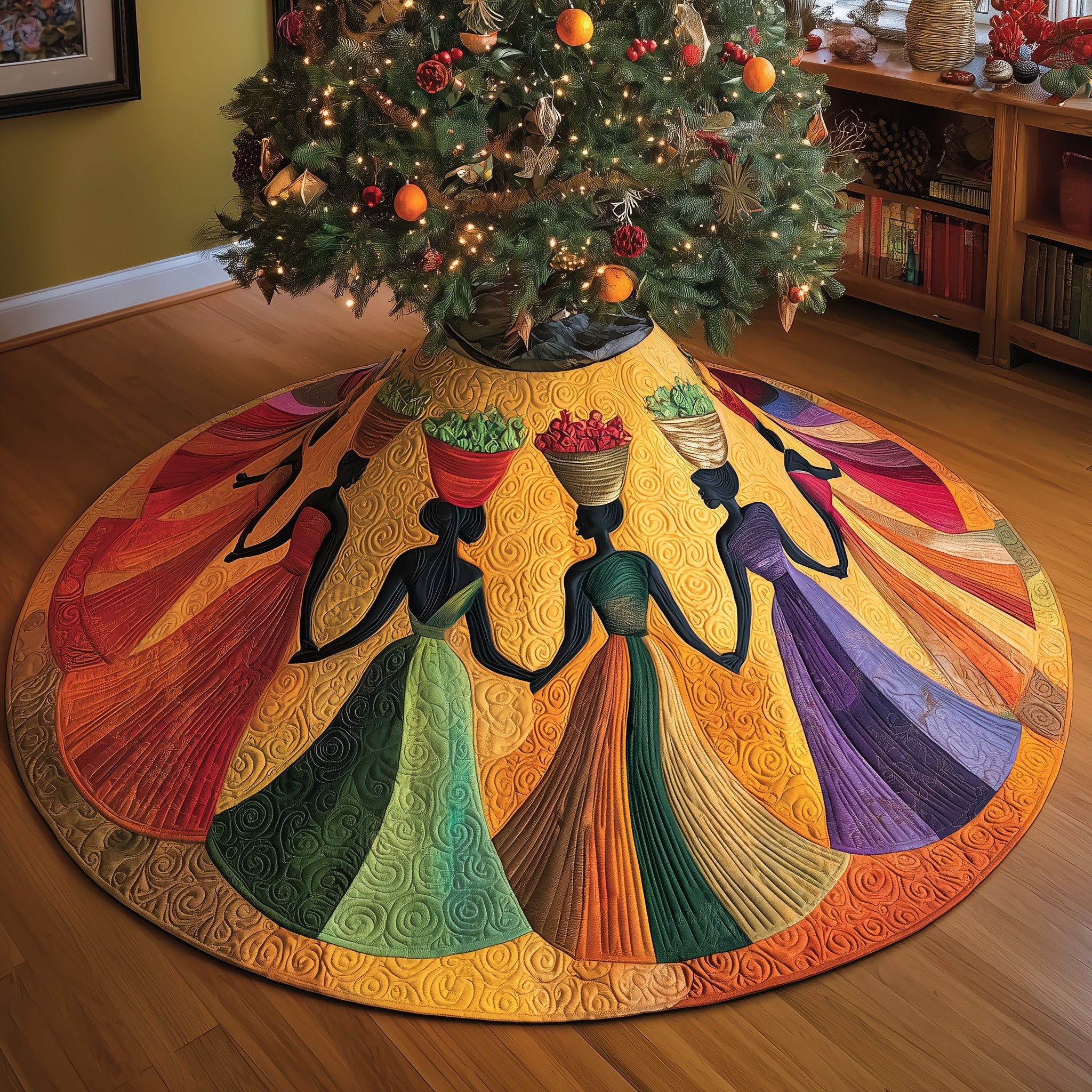 Golden Queens Quilted Tree Skirt Warm Gift Merch For Family Perfect Christmas Gift Merch
