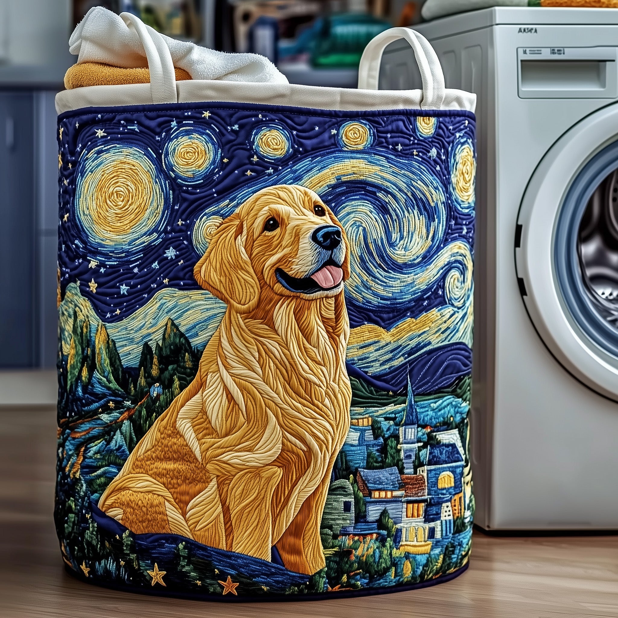 Golden Quilted Laundry Basket Best Presents For Dog Lovers