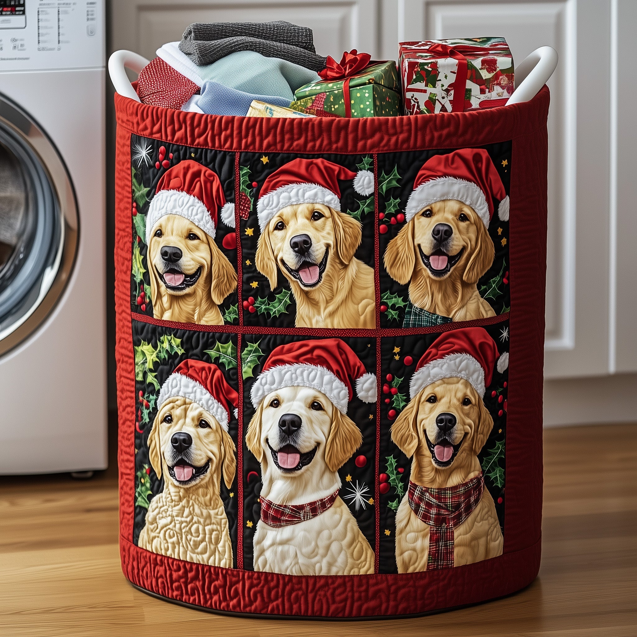 Golden Quilted Laundry Basket Christmas Presents For Dog Owners