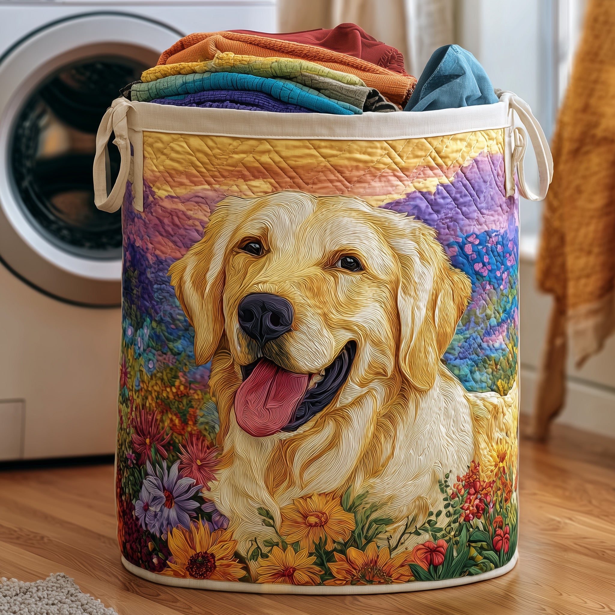 Golden Quilted Laundry Basket Doggy Gifts For Humans