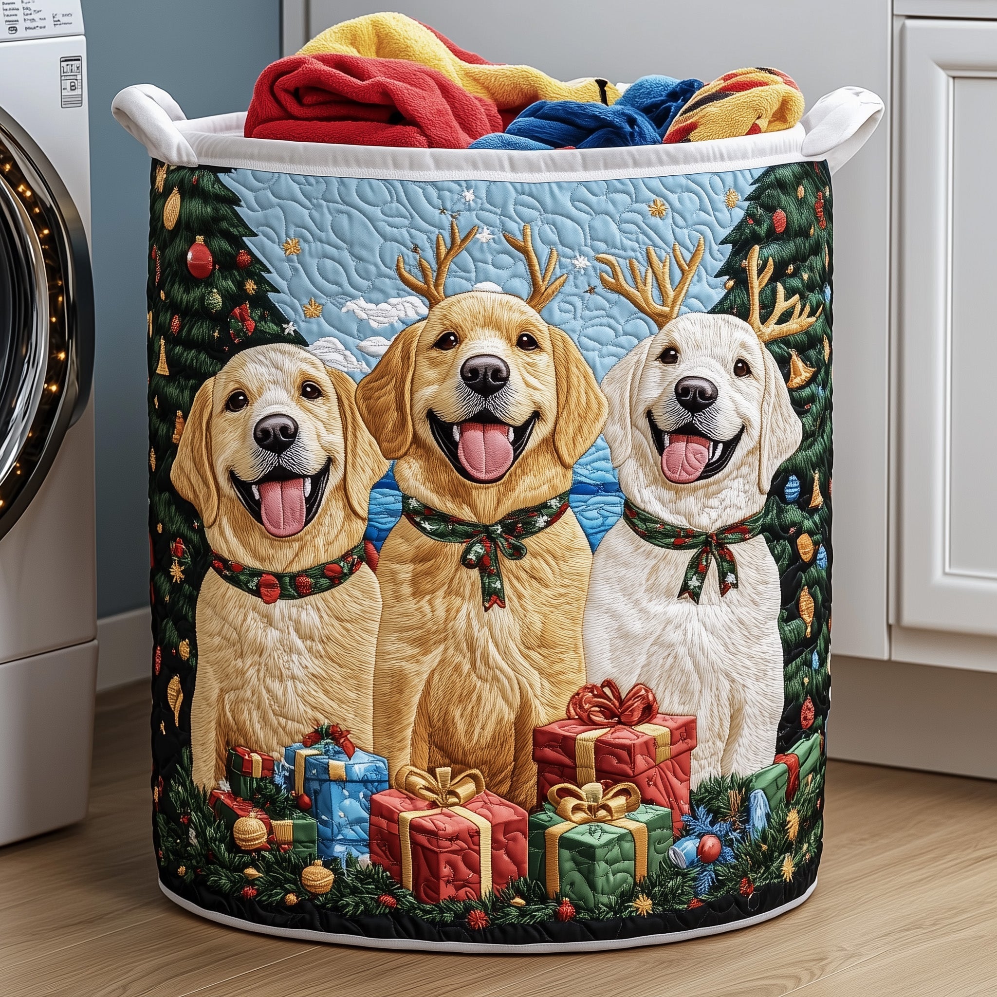 Golden Quilted Laundry Basket Gifts For Dog Lovers