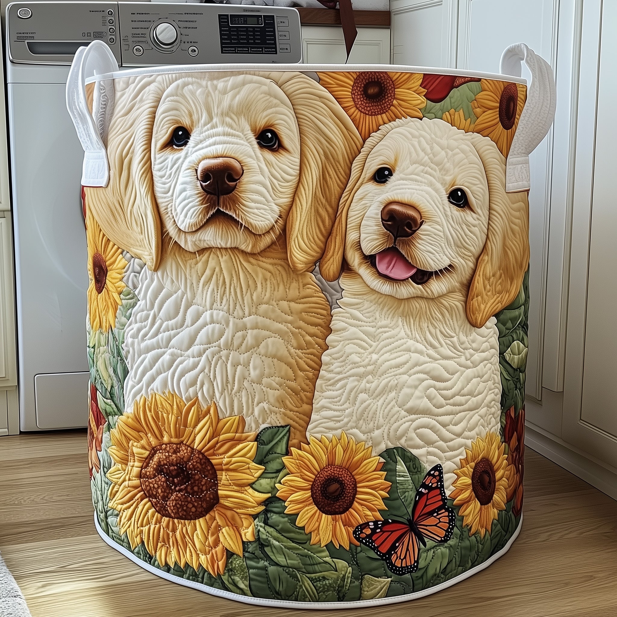 Golden Quilted Laundry Basket Good Gifts For Dog Lovers