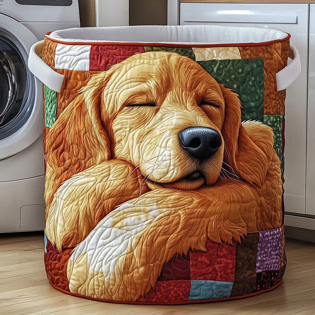 Golden Quilted Laundry Basket Good Gifts For Dog Owners