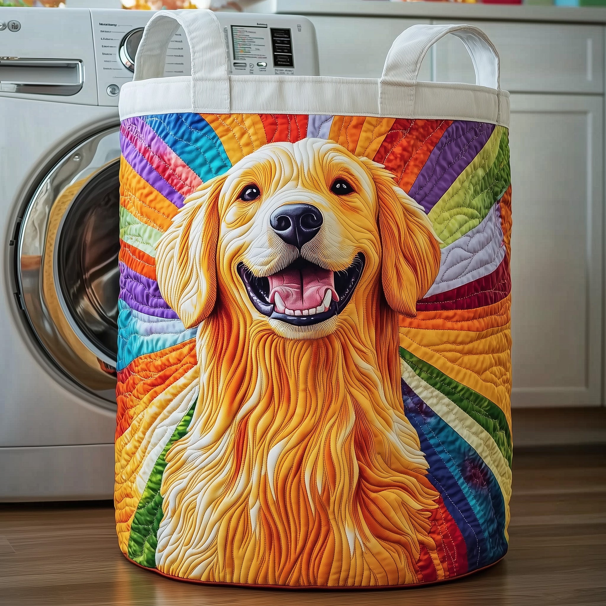 Golden Quilted Laundry Basket Great Gifts For Dog Lovers