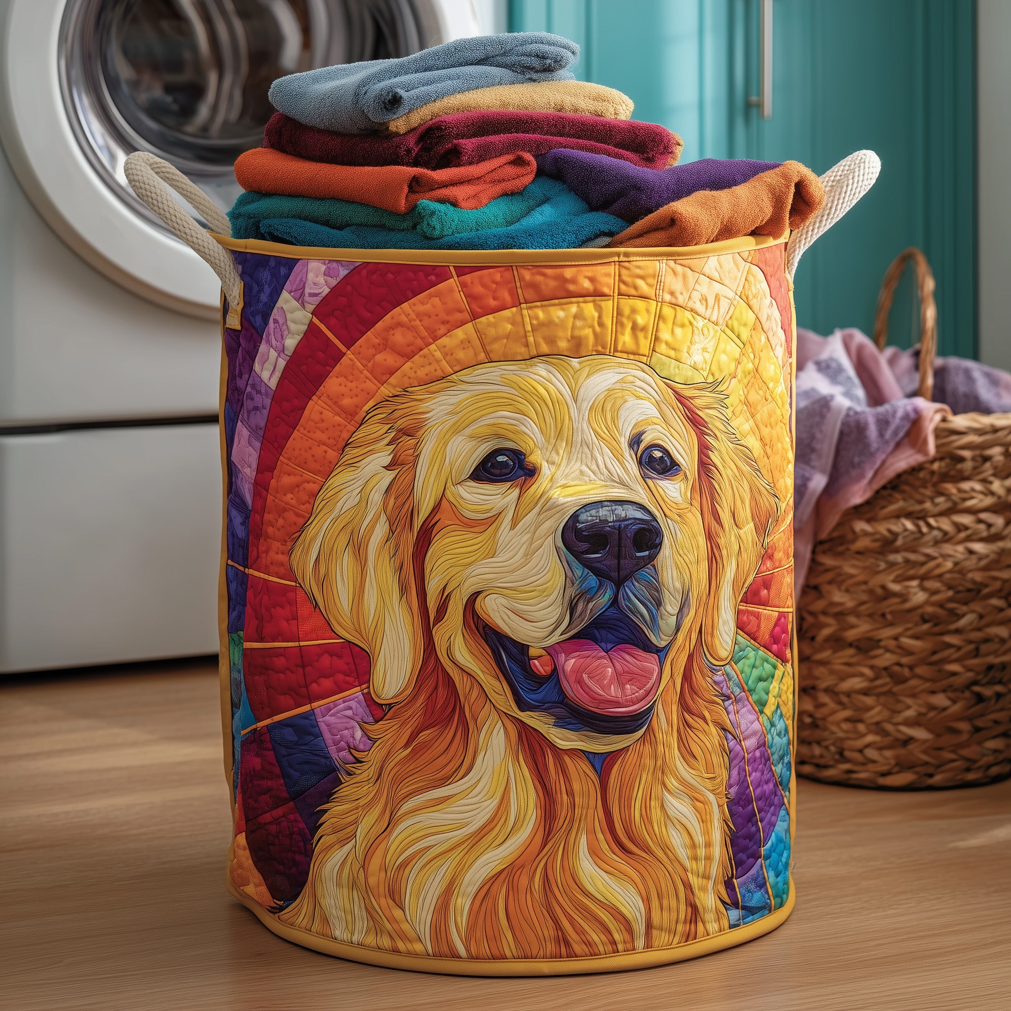 Golden Quilted Laundry Basket Present Ideas For Dog Owners