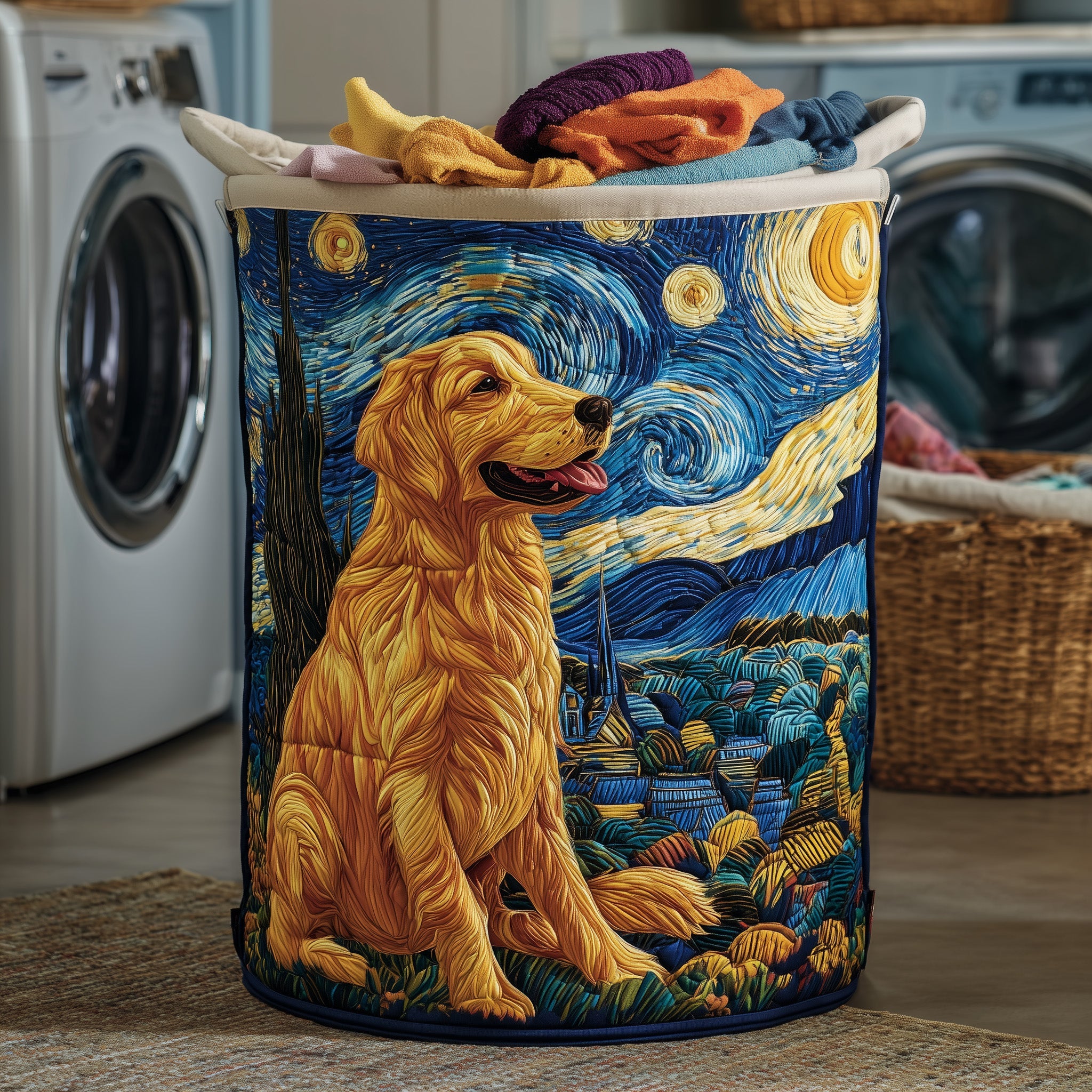 Golden Quilted Laundry Basket Xmas Presents For Dog Owners