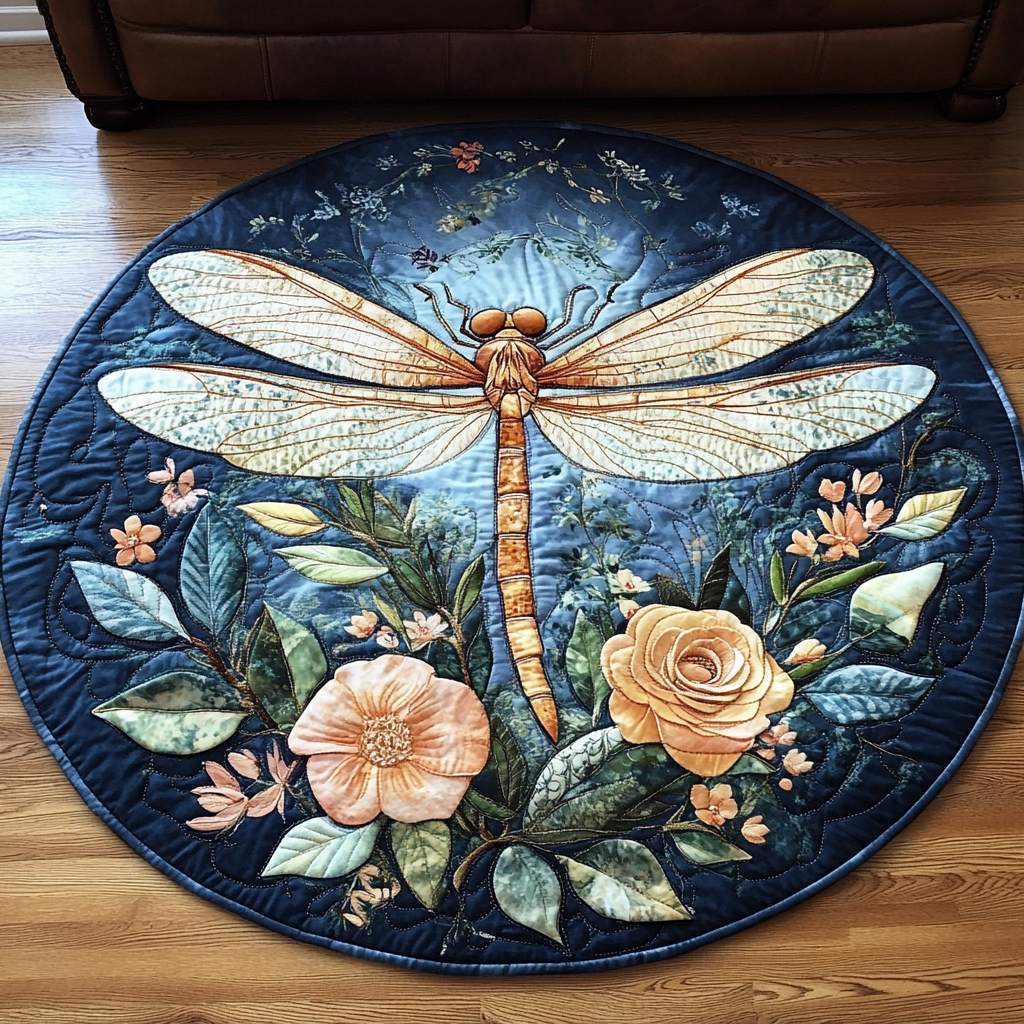 Golden Quilted Round Mat Front Door Decor Dragonfly Gifts For Him