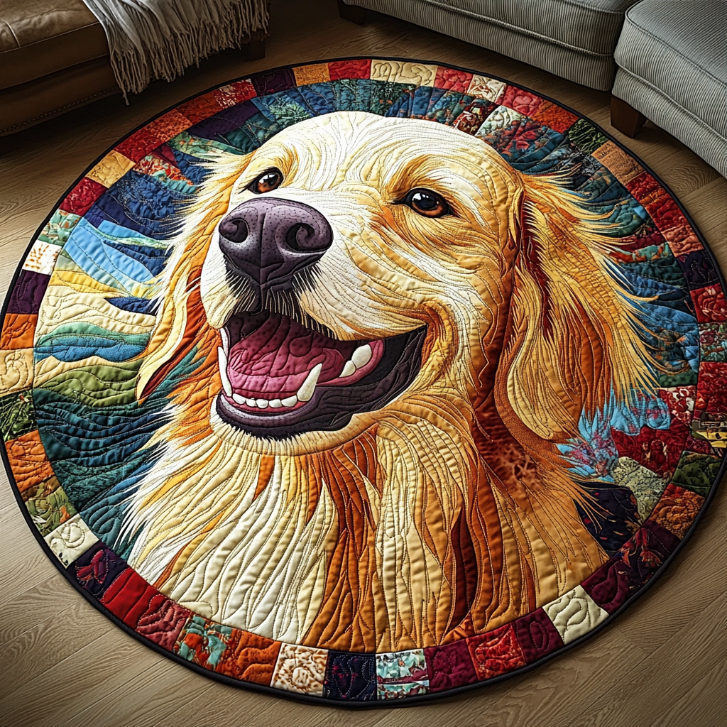 Golden Quilted Round Mat Home Front Door Design Dog Dad Fathers Day Gifts