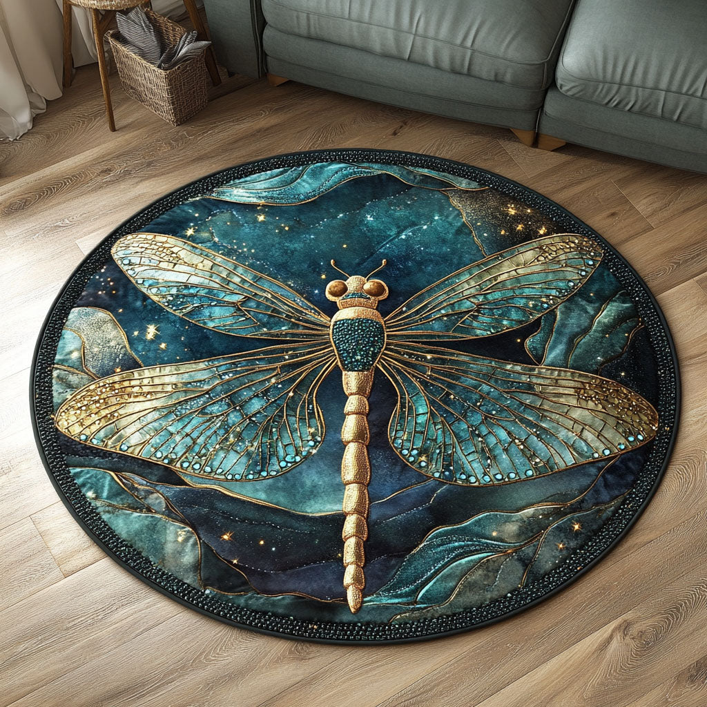 Golden Quilted Round Mat Outdoor Entryway Decor Unusual Dragonfly Gifts