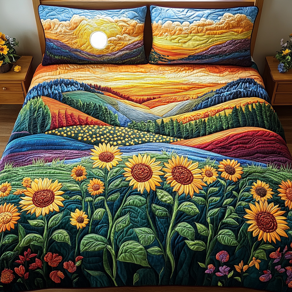 Golden Range Quilted Bedding Set Best Comforter Sets Sunflower Gifts For Women