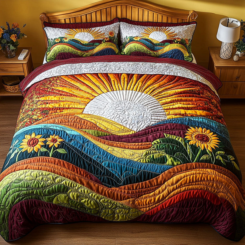 Golden Rays of Comfort Quilted Bedding Set Bed Decorations Sunflower Gifts For Mom