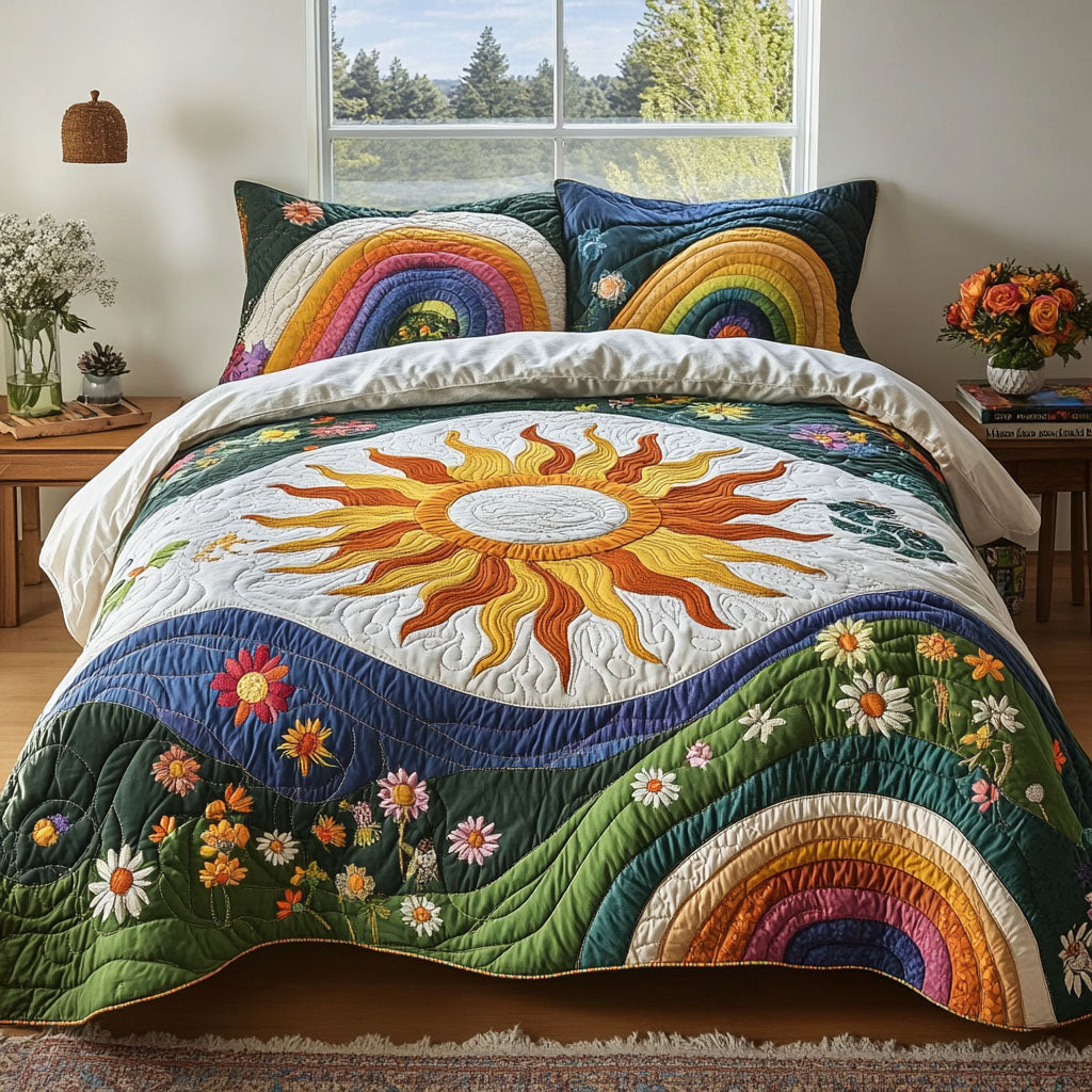 Golden Rays Quilted Bedding Set Warm and Elegant Bedding Gift Set for Every Home