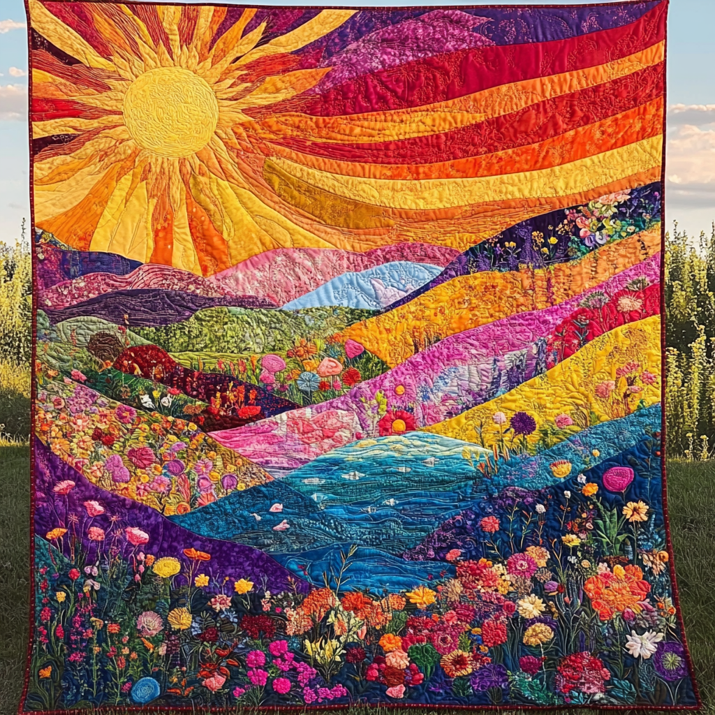 Golden Rays Quilted Blanket Bed Room Decor Presents For Nature Lovers