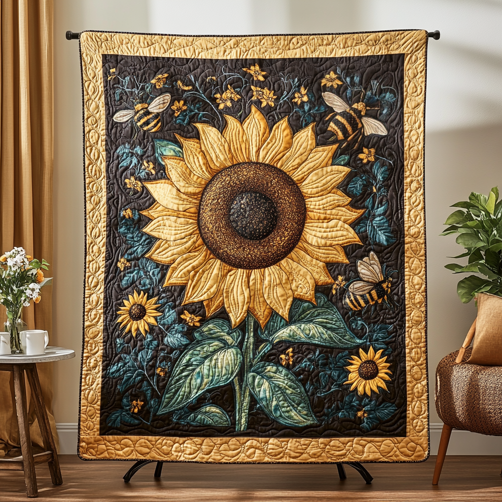 Golden Rays Quilted Blanket Sunflower Gifts For Her