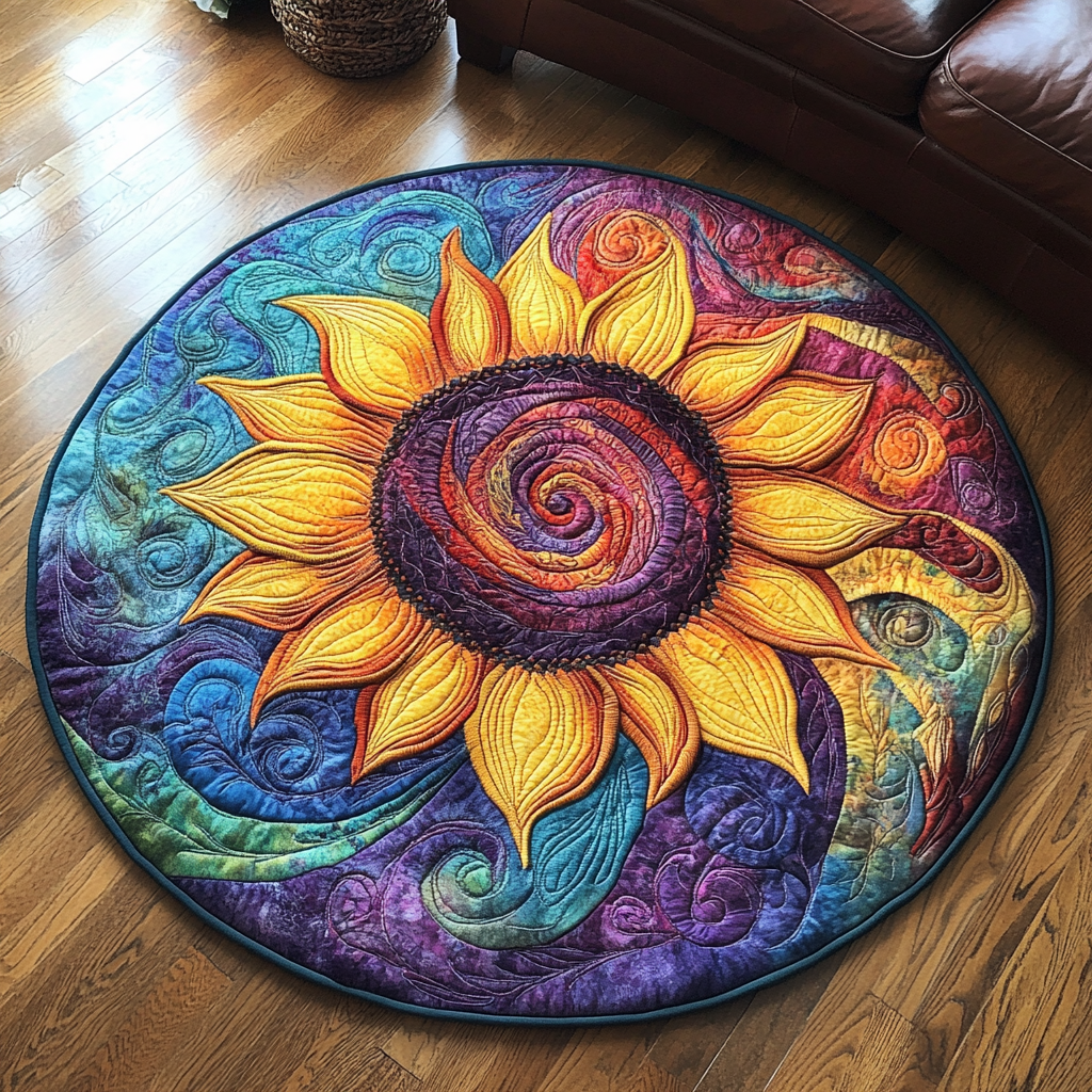 Golden Rays Quilted Round Mat Outdoor Decor Sunflower Birthday Gifts