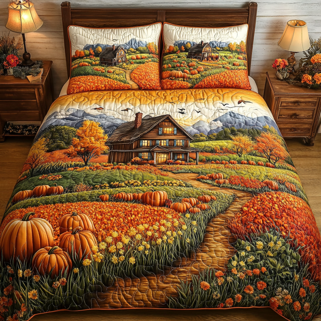 Golden Retreat Quilted Bedding Set Bed Room Decoration Autumn Inspired Gifts