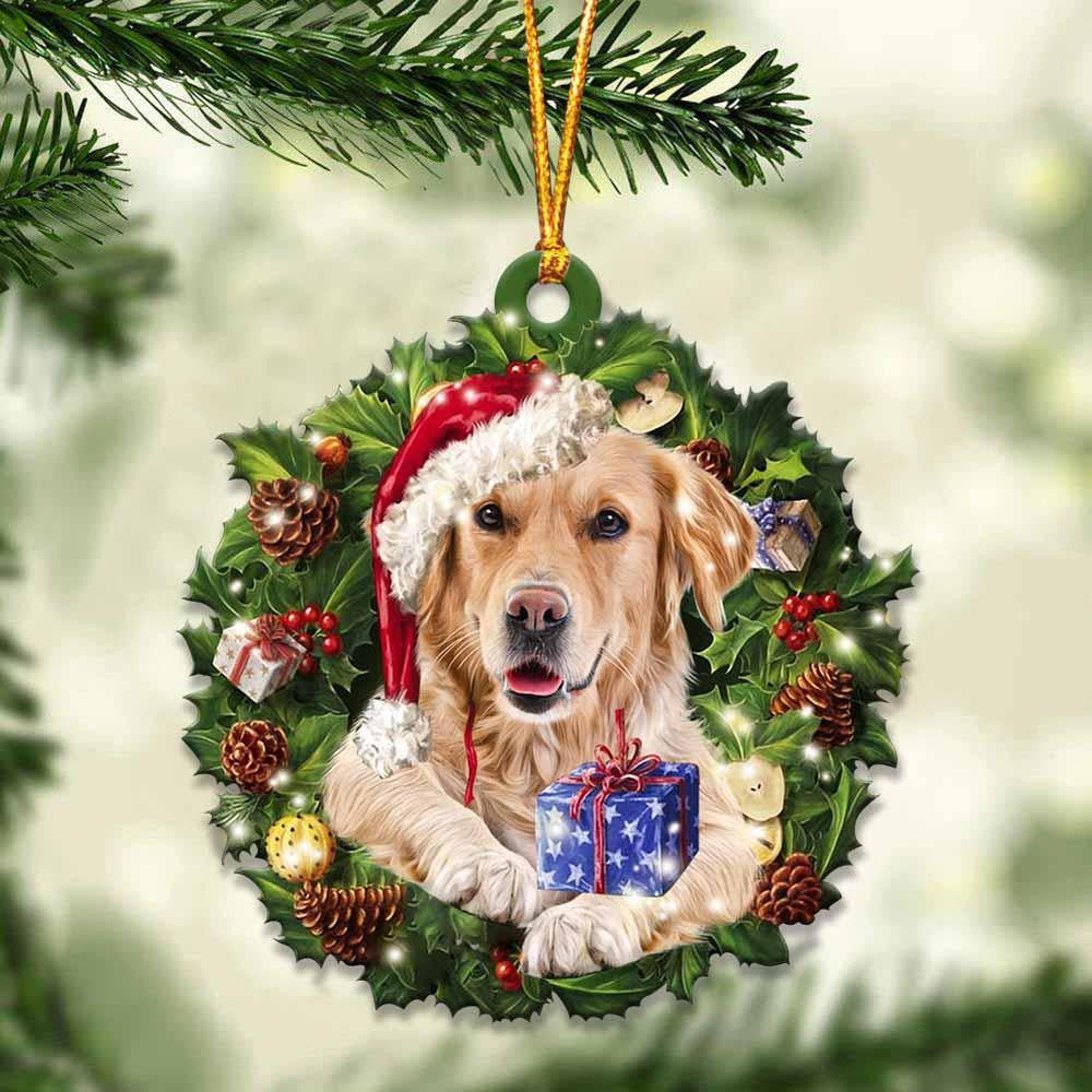 Golden Retriever and Christmas Wreath Ornament gift for Golden Retriever lover ornament