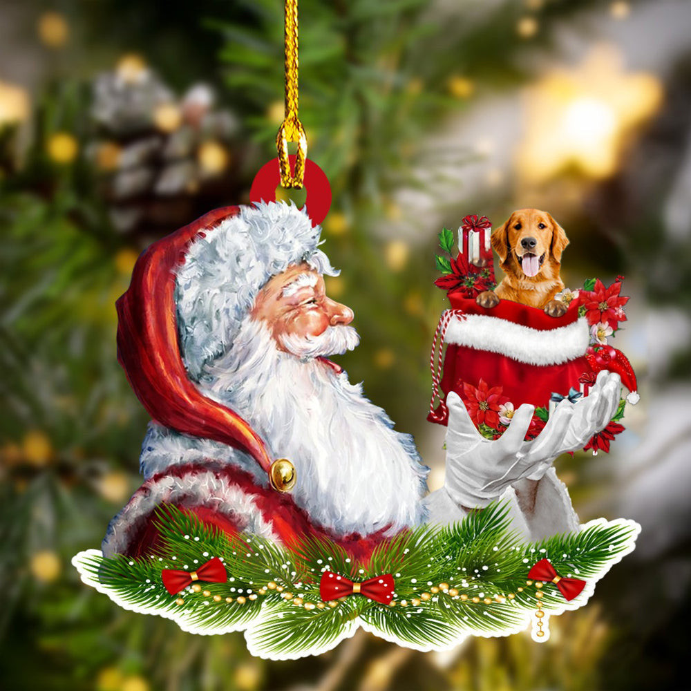 Golden Retriever and Santa Christmas Ornament for Dog Lovers Dog Mom Acrylic Dog Ornament