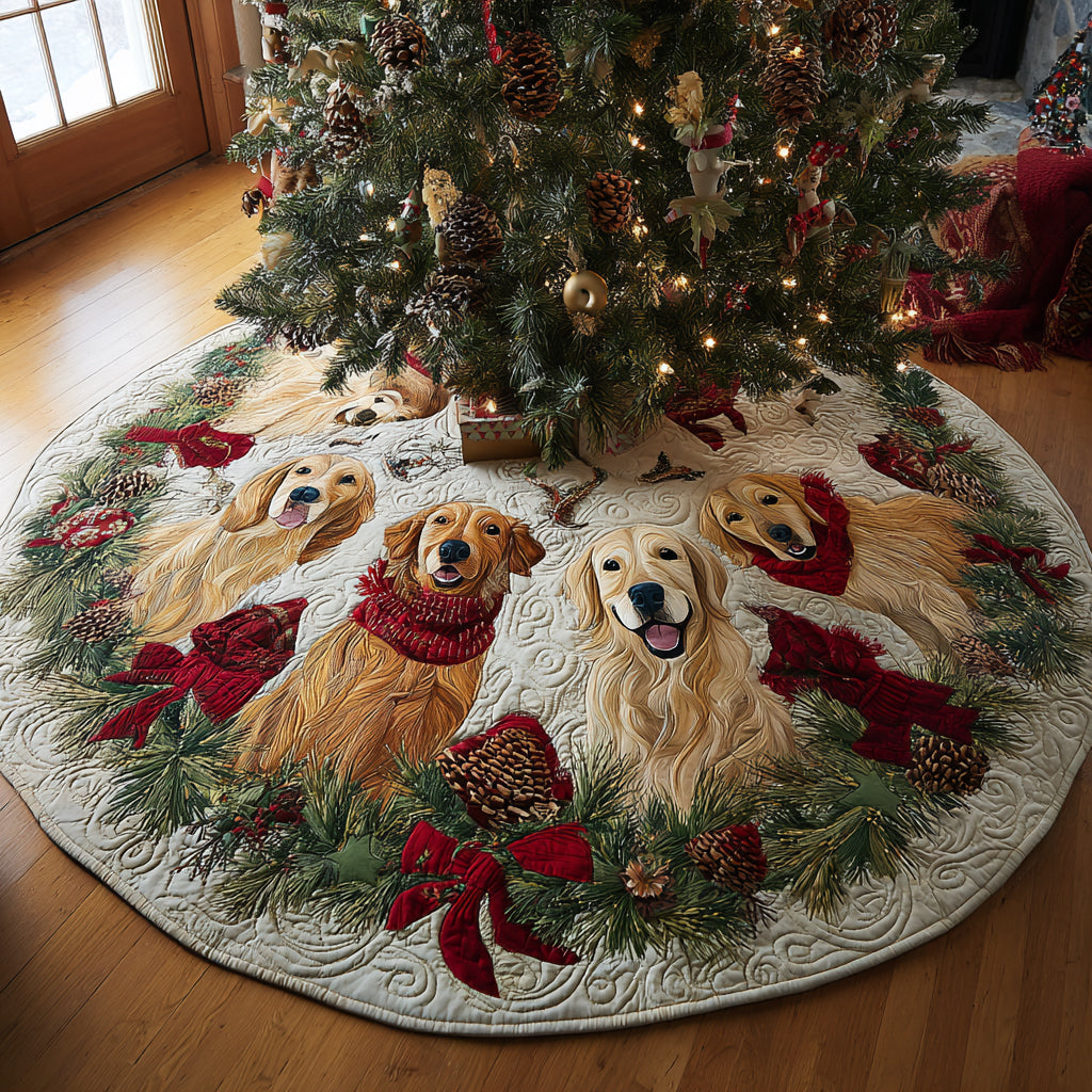 Golden Retriever Blessing Quilted Christmas Tree Skirt Holiday Home Decor Christmas Gifts For Golden Retriever