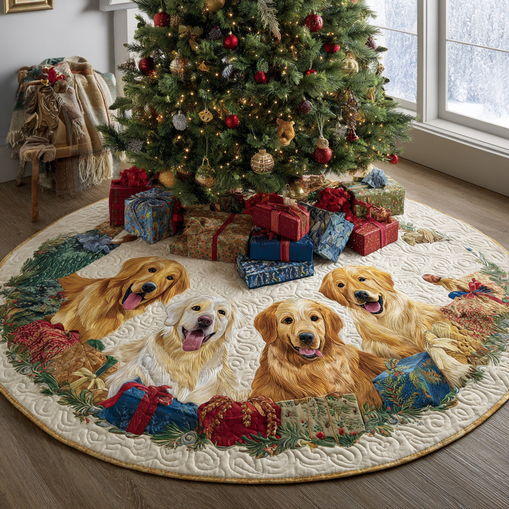 Golden Retriever Blessing Quilted Christmas Tree Skirt Winter Holiday Decor Golden Retriever Themed Gifts