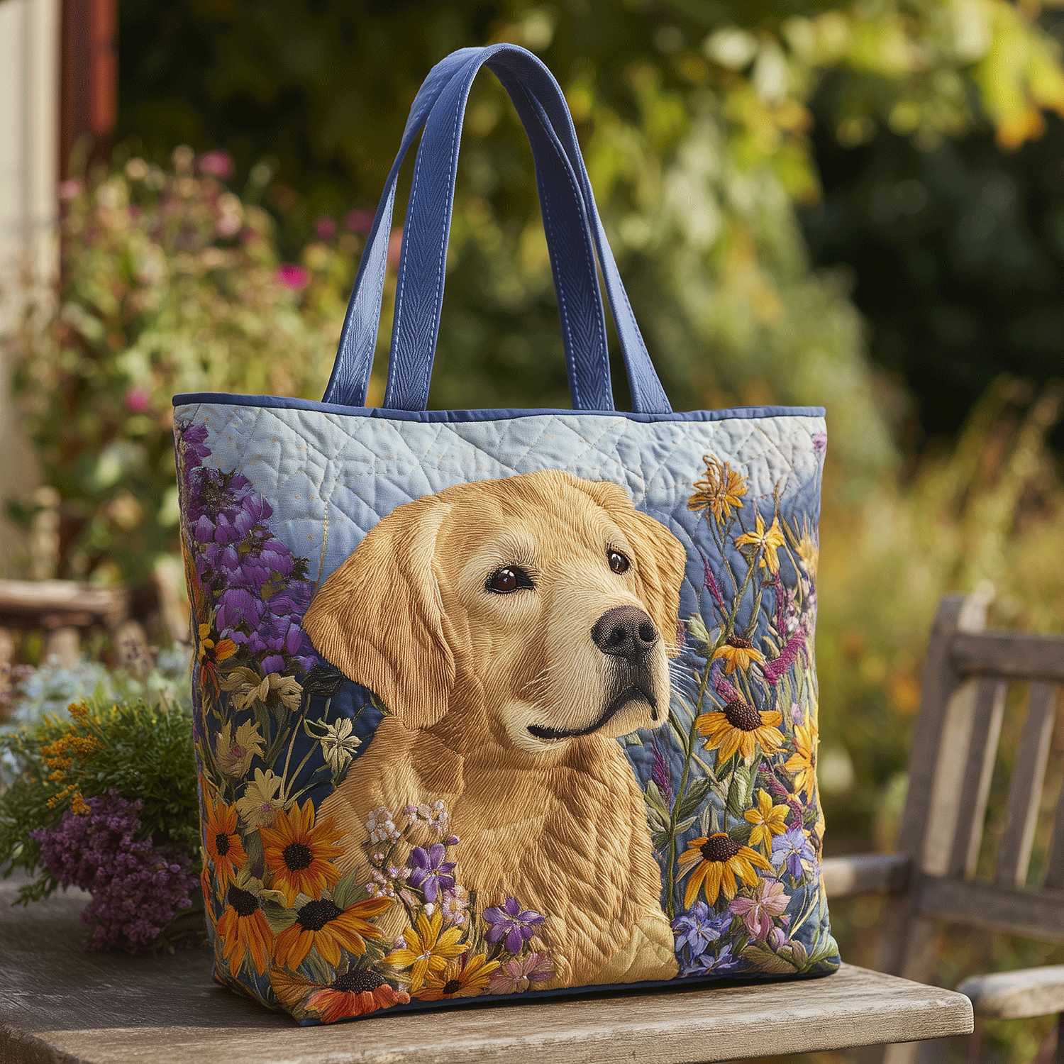 Golden Retriever Bloom Quilted Tote Bag Cute Themed Dog Gift Ideas