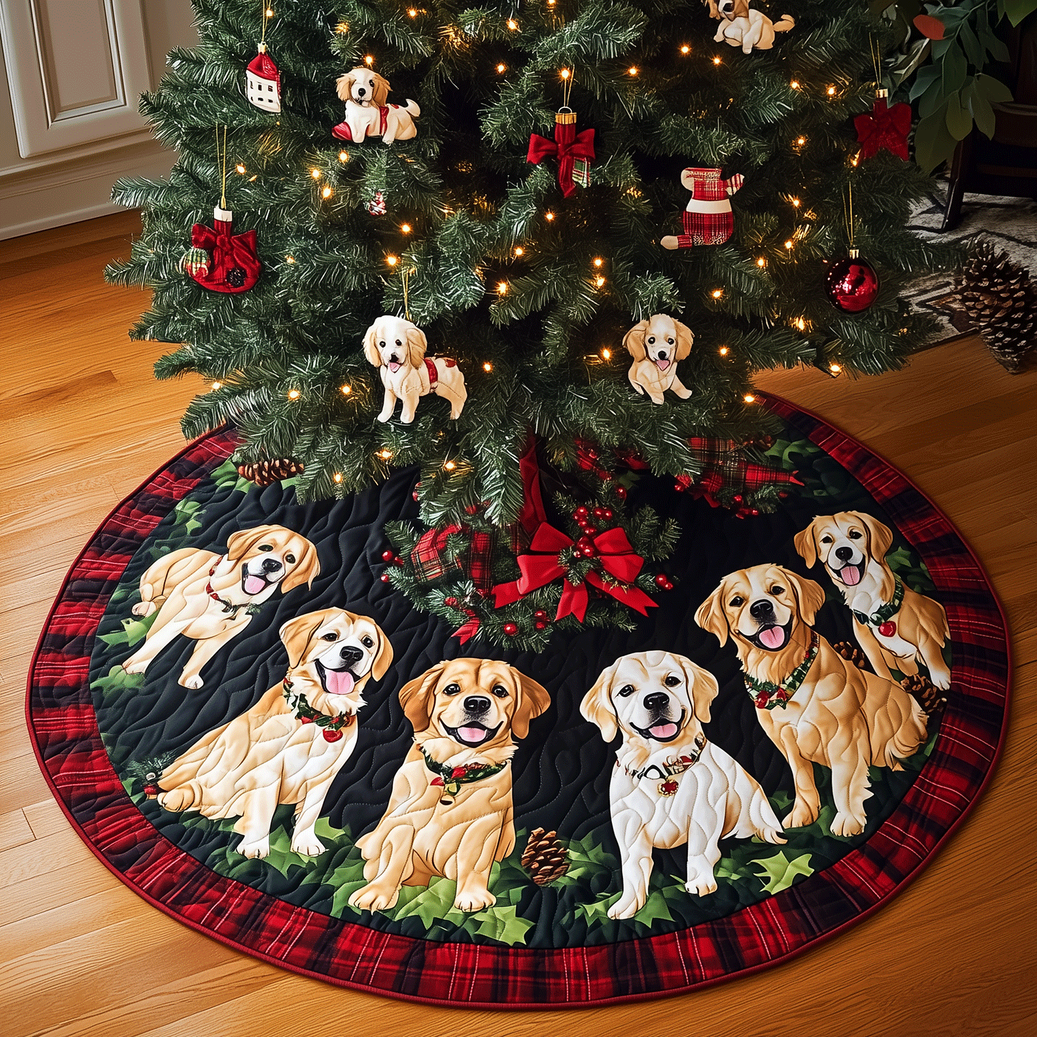 Golden Retriever Cheer Quilted Christmas Tree Skirt Thoughtful Christmas Tree Skirt Gift Idea