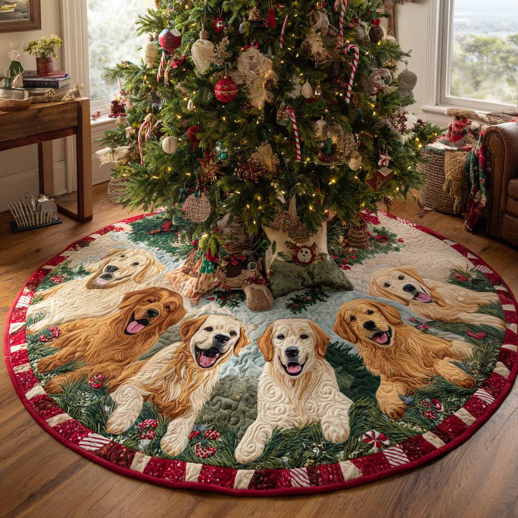 Golden Retriever Cheer Quilted Christmas Tree Skirt Xmas Decorations Gifts For Golden Retriever Owners