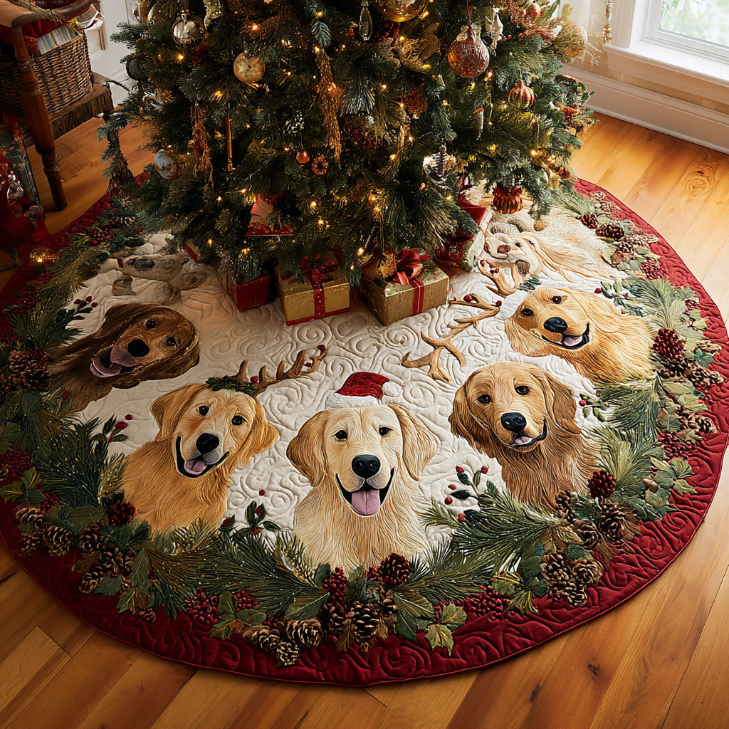 Golden Retriever Cheer Quilted Christmas Tree Skirt Xmas Tree Decor Golden Retriever Dad Gifts