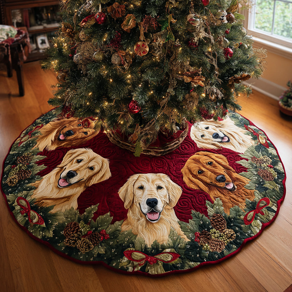 Golden Retriever Comfort Quilted Christmas Tree Skirt Winter Holiday Decor Best Golden Retriever Gifts
