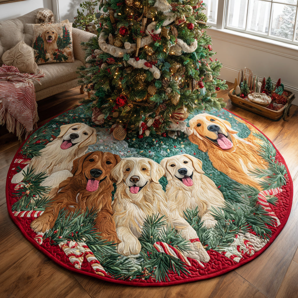 Golden Retriever Comfort Quilted Christmas Tree Skirt Xmas Indoor Decorations Presents For Golden Retriever Owners