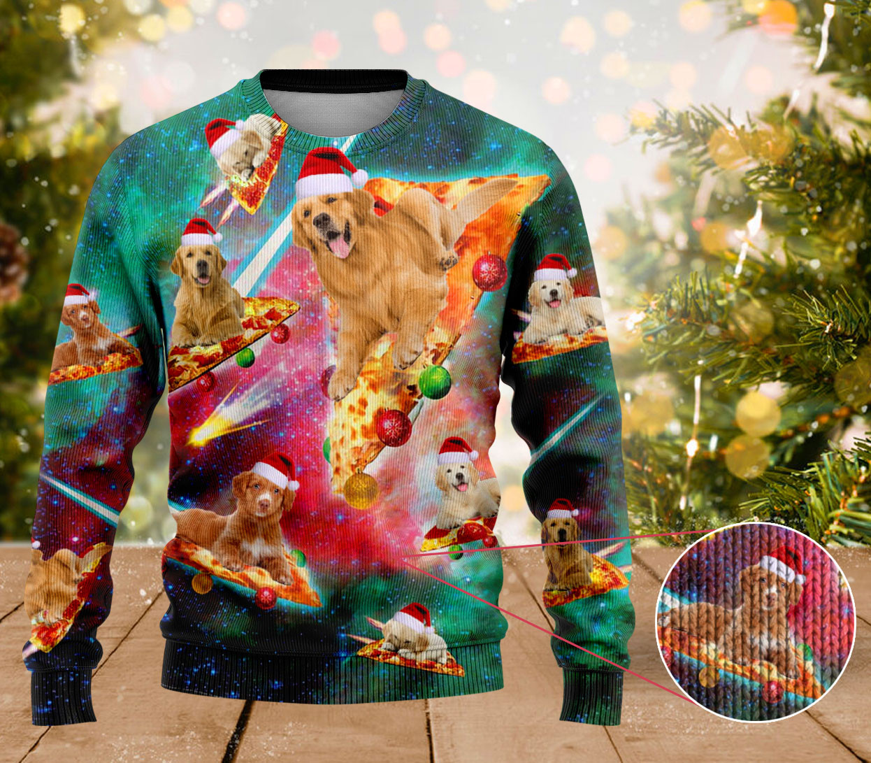Golden Retriever Dog Pizza Ugly Sweater Cute Christmas Crewnecks Gifts For Pet Lovers