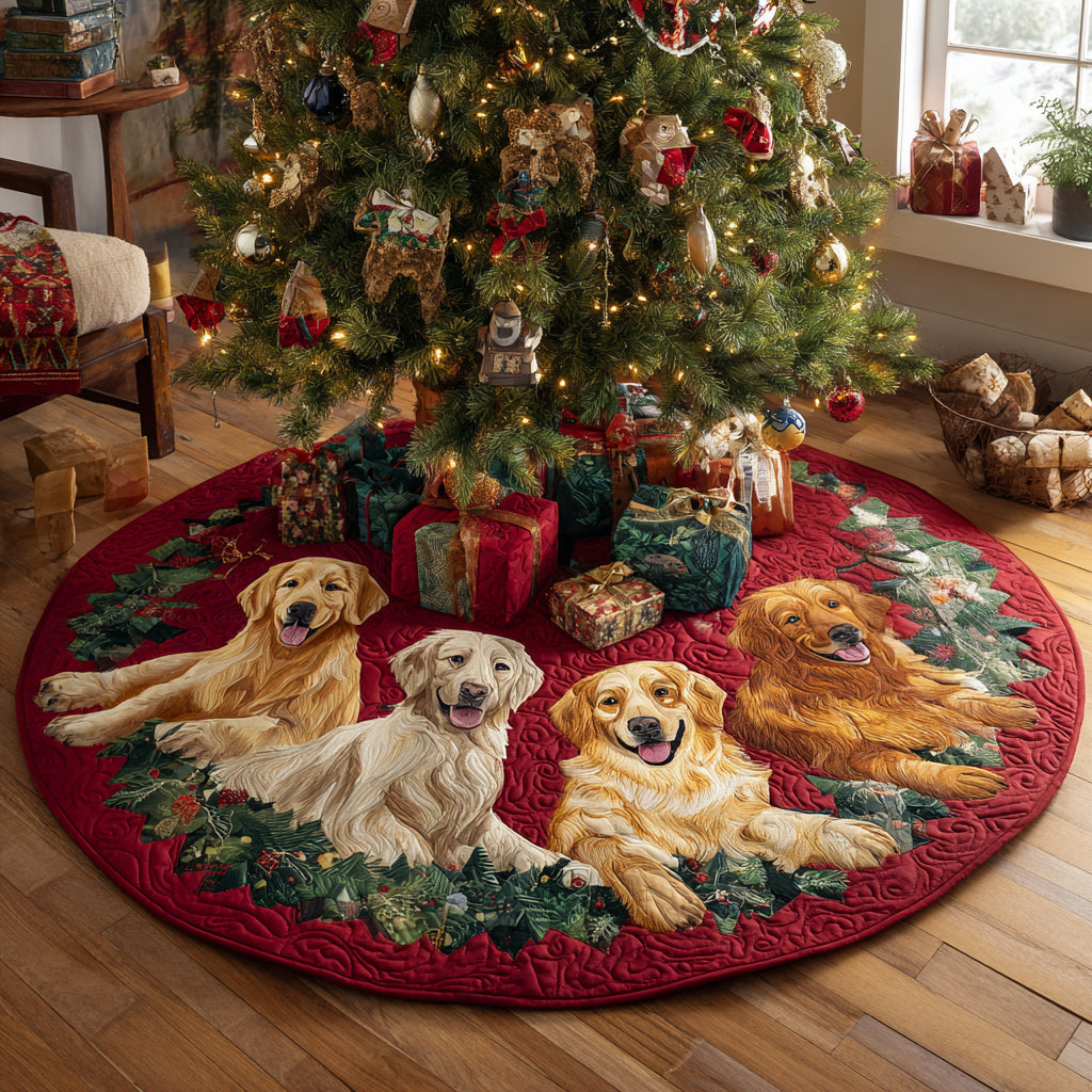 Golden Retriever Dream Quilted Christmas Tree Skirt Xmas Decorations Gifts With Golden Retrievers On Them
