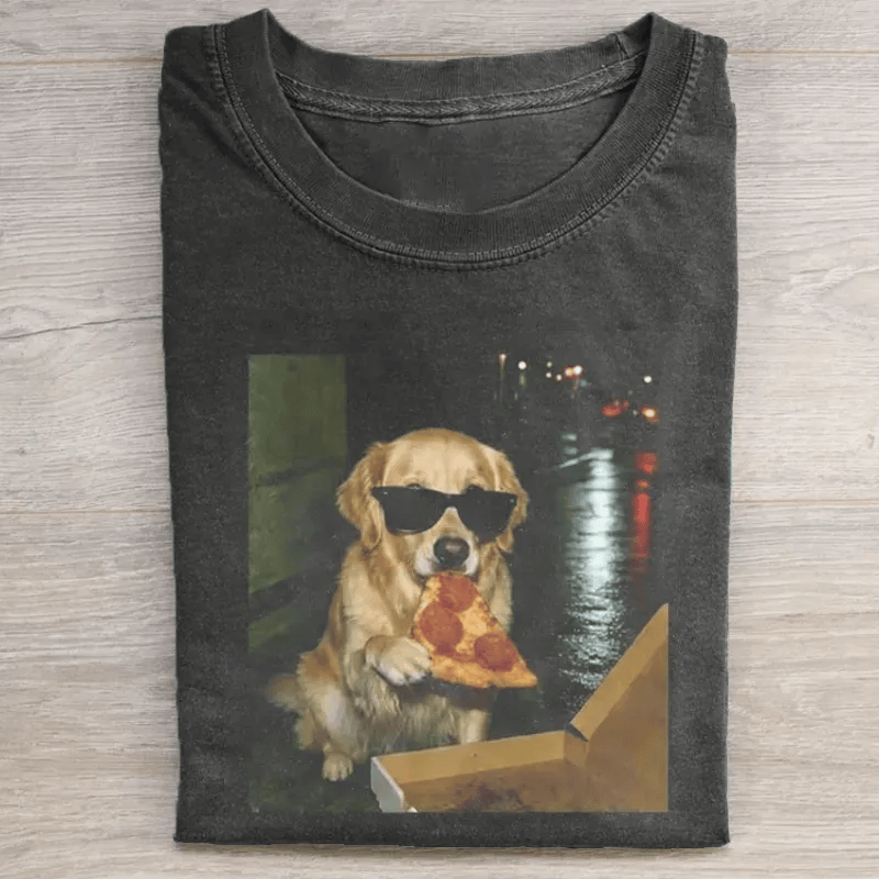Golden Retriever Eating Pizza T-Shirt Funny Golden Retriever Dog Lover Tee Cool Dog Meme Gift For Dog Fans
