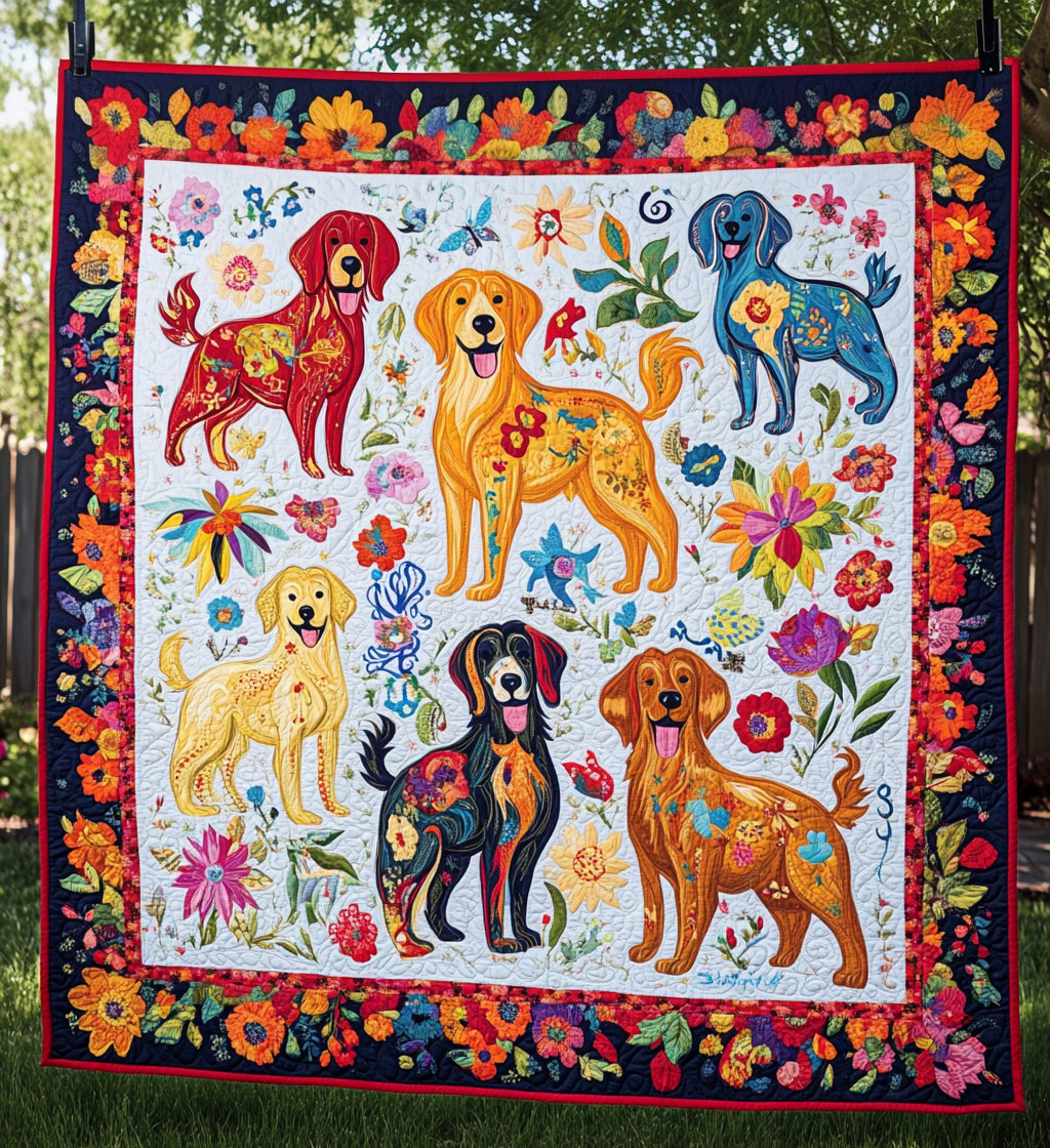 Golden Retriever Fiesta Quilted Blanket Gifts For Golden Retriever Lovers