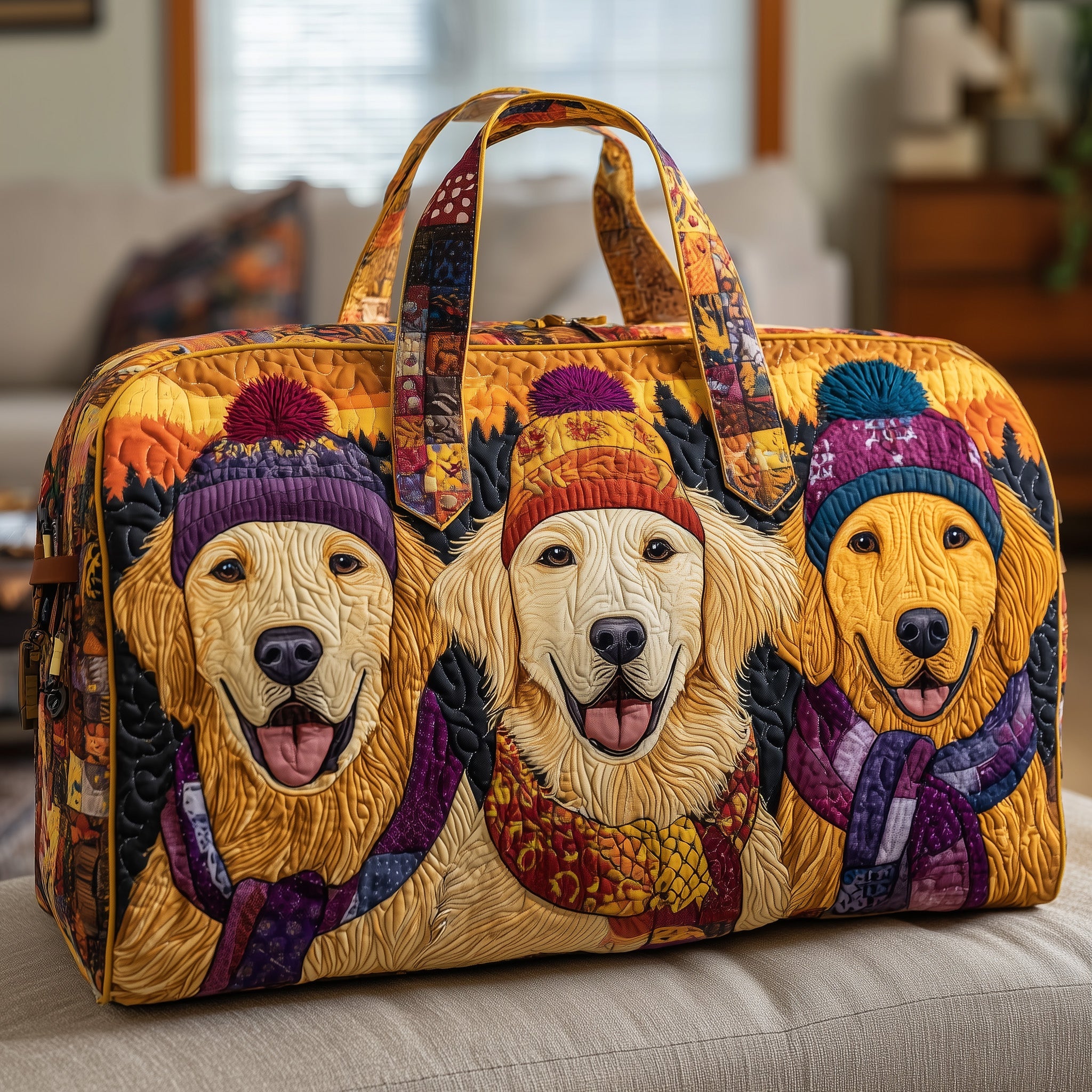 Golden Retriever Friends Quilted Duffle Bag Holiday Gift Idea