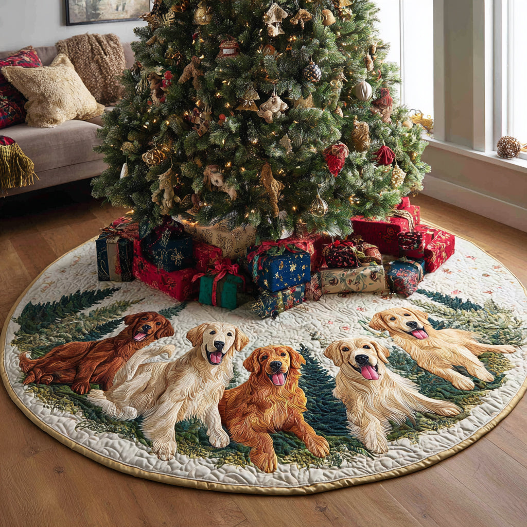 Golden Retriever Gathering Quilted Christmas Tree Skirt Holiday Decorations Golden Retriever Owner Gifts