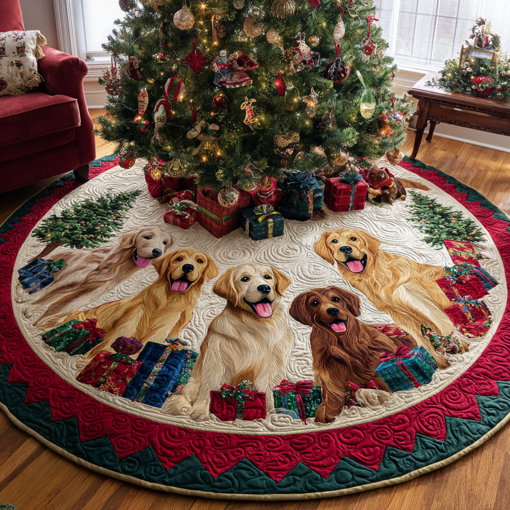 Golden Retriever Glow Quilted Christmas Tree Skirt Holiday Decor Golden Retriever Dad Gifts