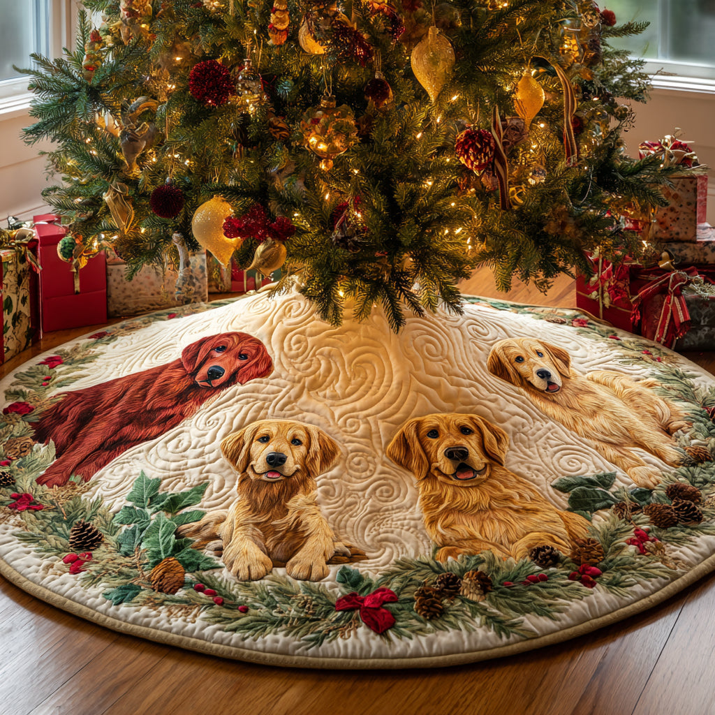 Golden Retriever Glow Quilted Christmas Tree Skirt Xmas Decorations Golden Retriever Dad Gifts
